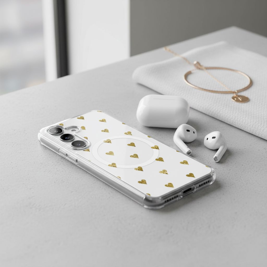 Samsung Galaxy S25 Gold Hearts Clear Case