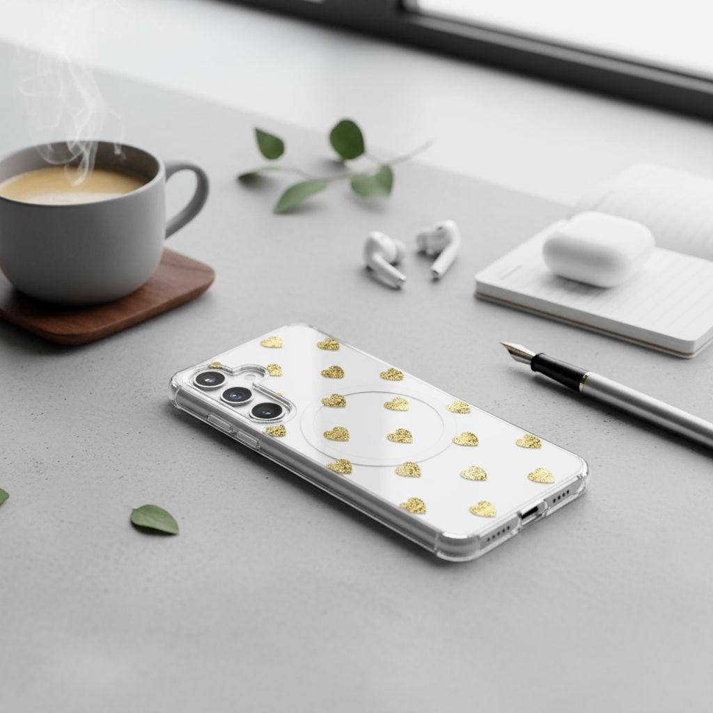 Samsung Galaxy S25 Gold Plum Heart Clear Case