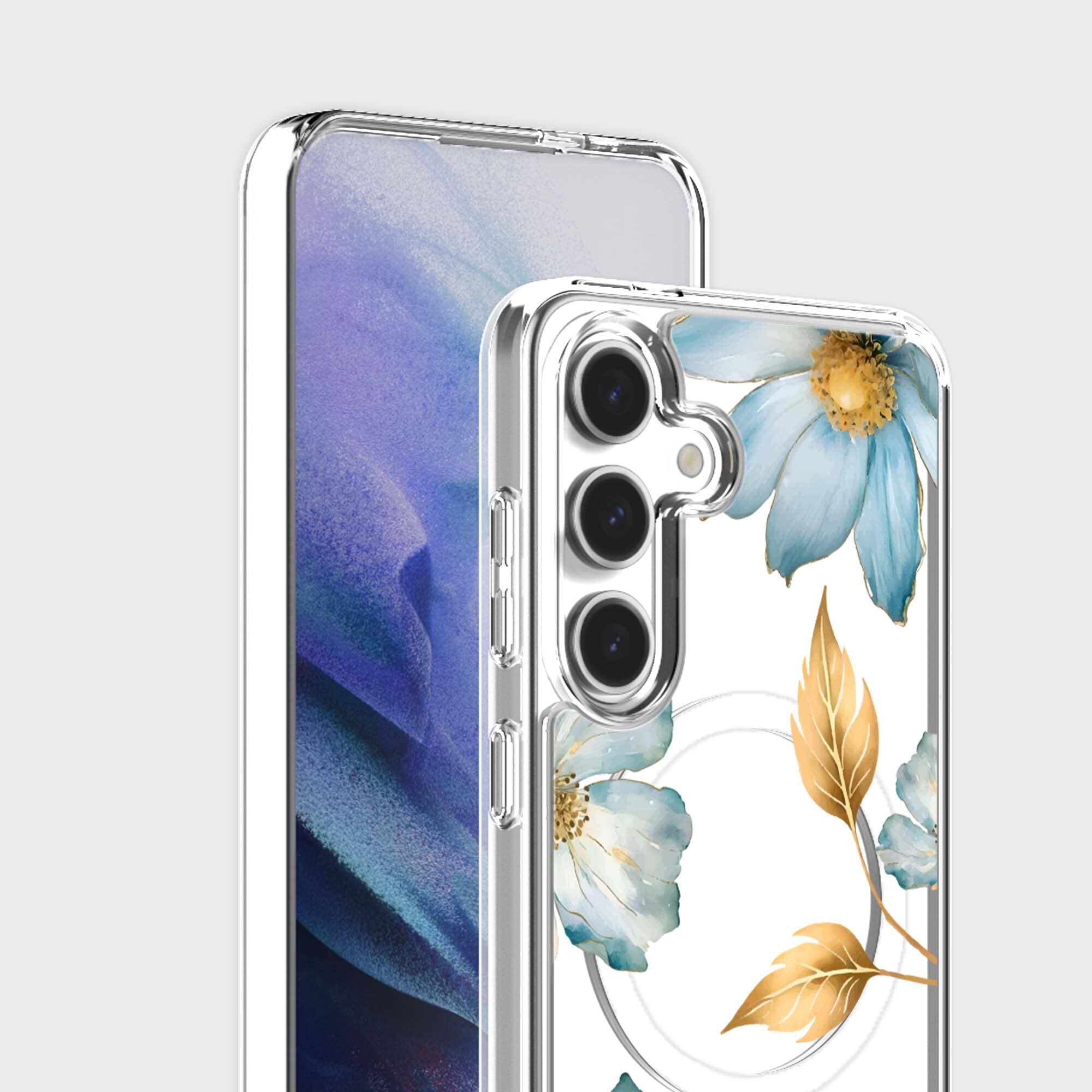 Samsung Galaxy S25 Blue Wildflower Clear Case