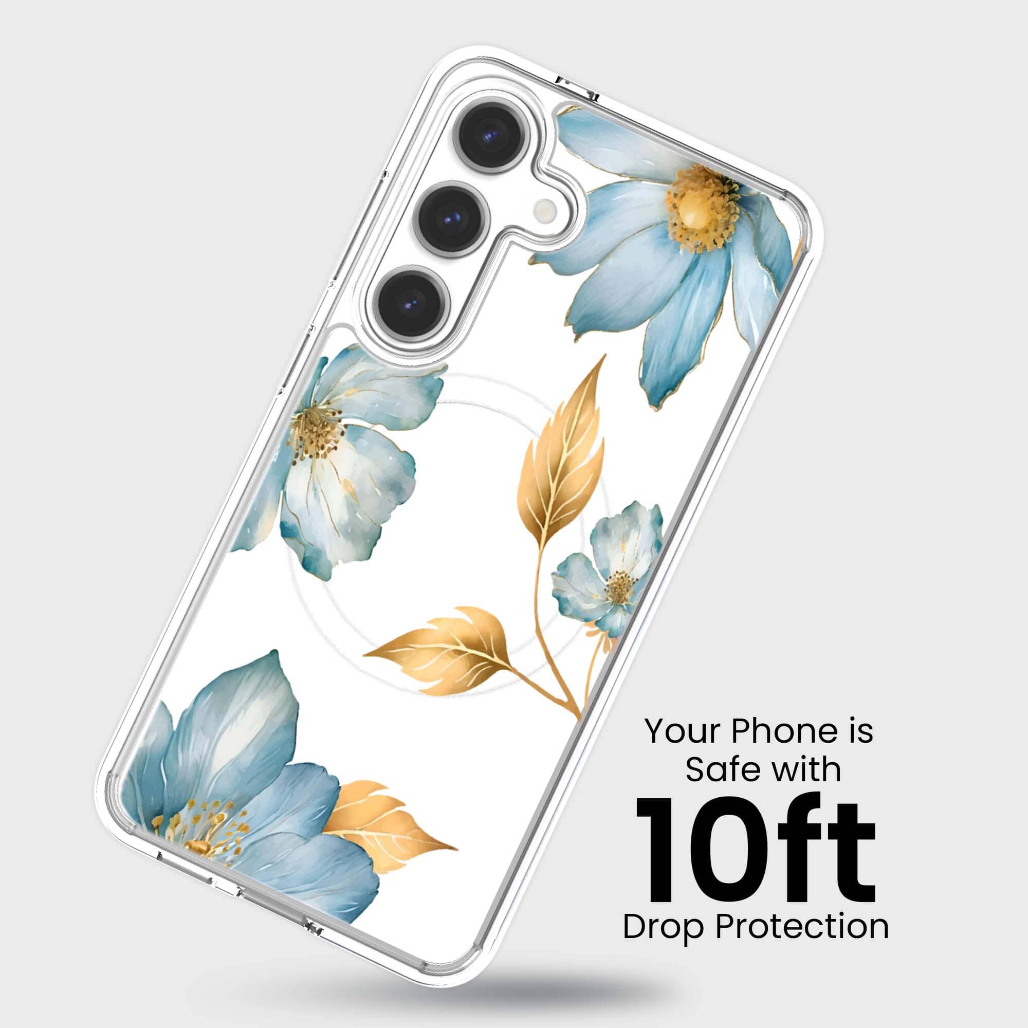 Samsung Galaxy S25 Blue Wildflower Clear Case