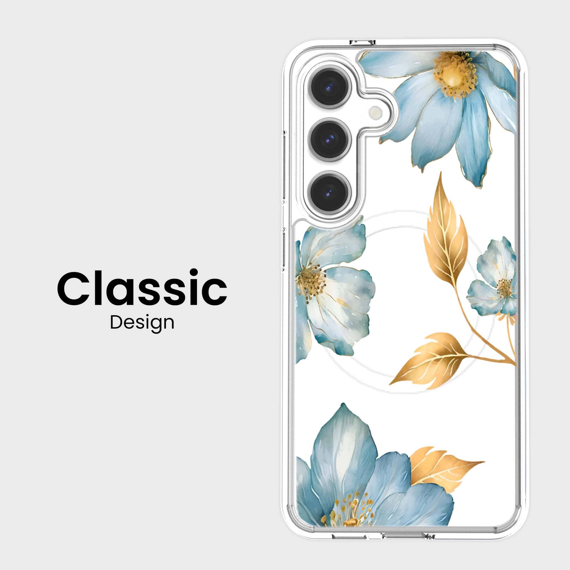 Samsung Galaxy S25 Blue Wildflower Clear Case