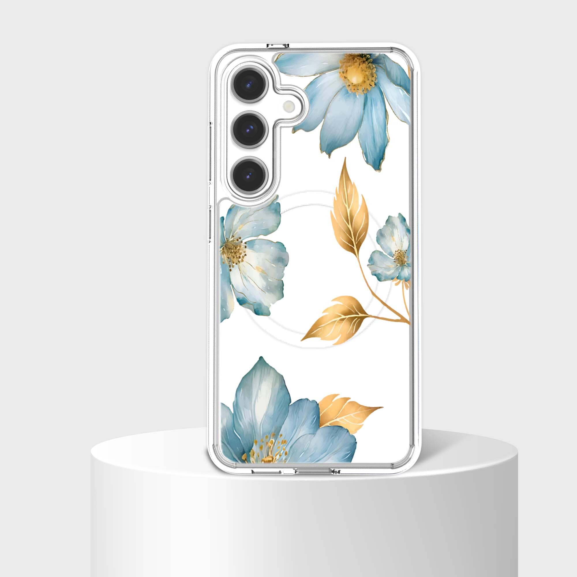 Samsung Galaxy S25 Blue Wildflower Clear Case