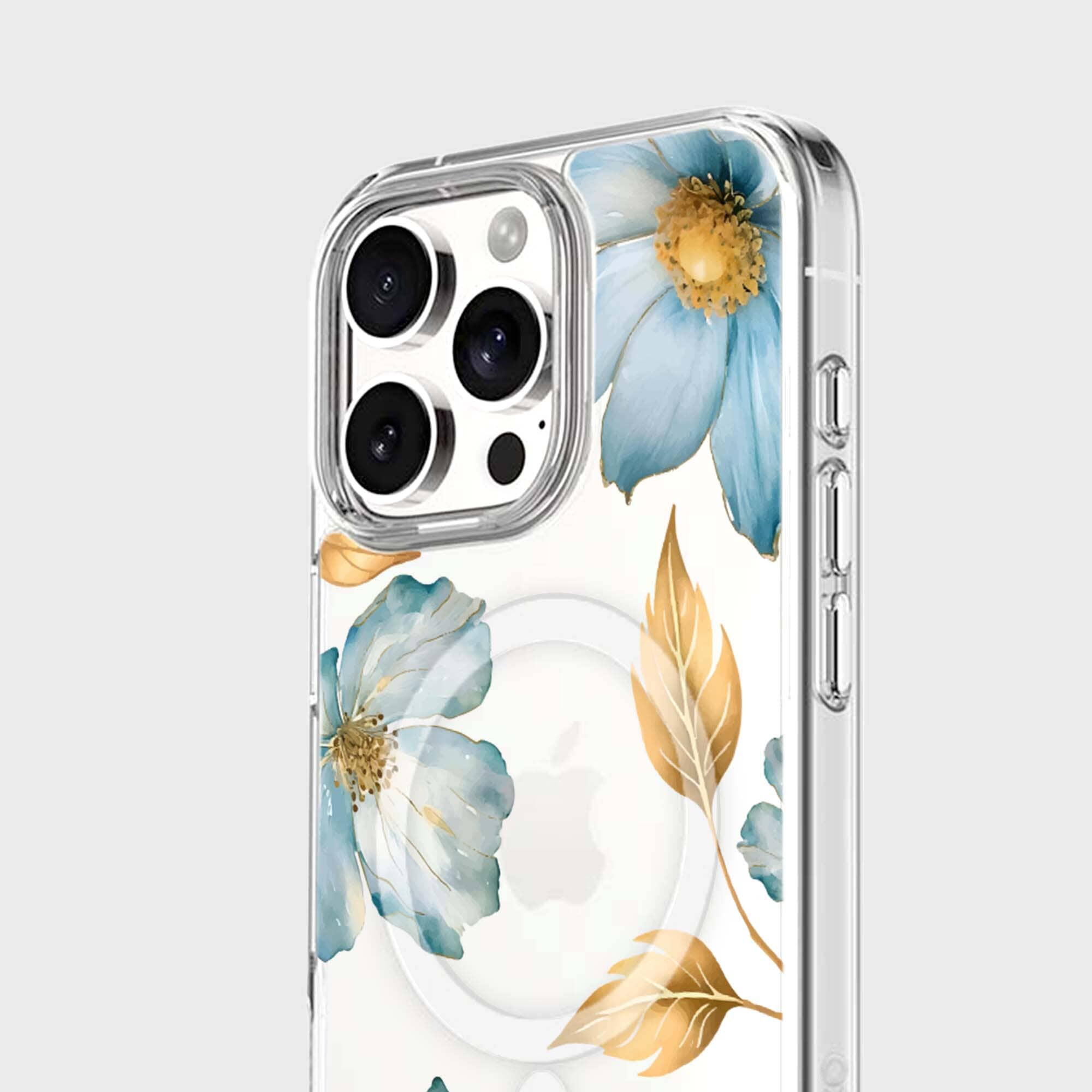 MagSafe iPhone 16 Pro Max Blue Wildflower Clear Case