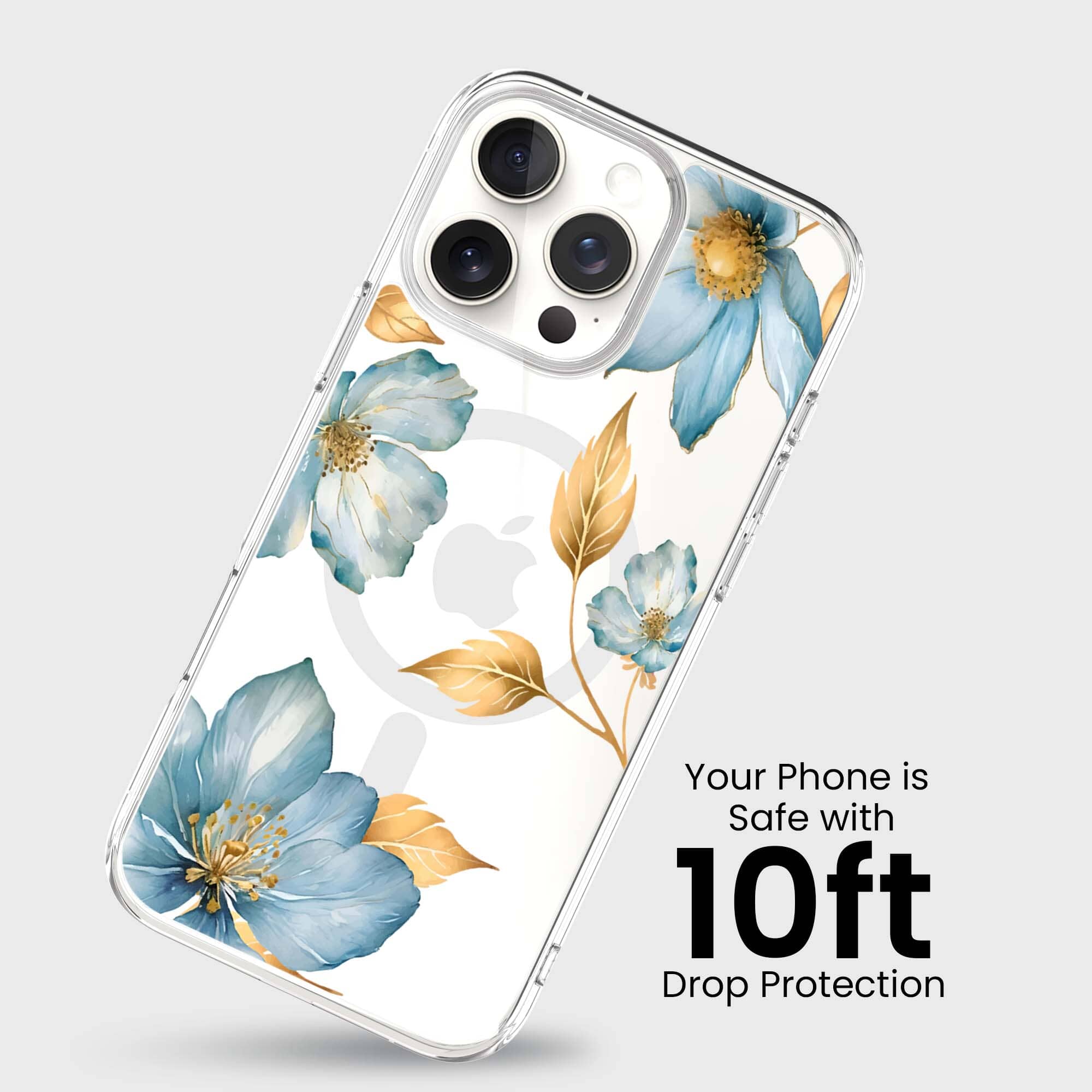 MagSafe iPhone 16 Pro Max Blue Wildflower Clear Case