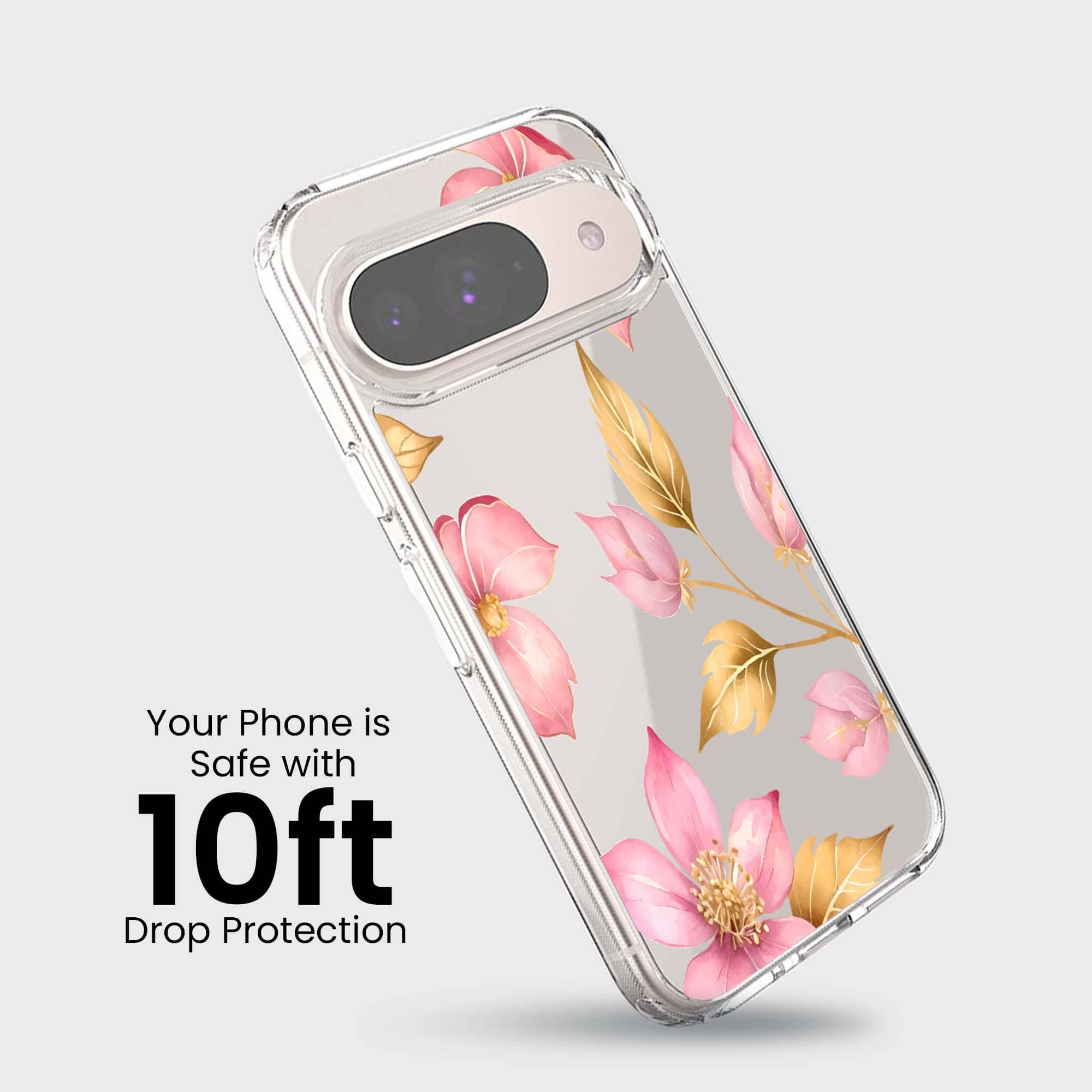 Google Pixel 9 Pink Wildflower Clear Case