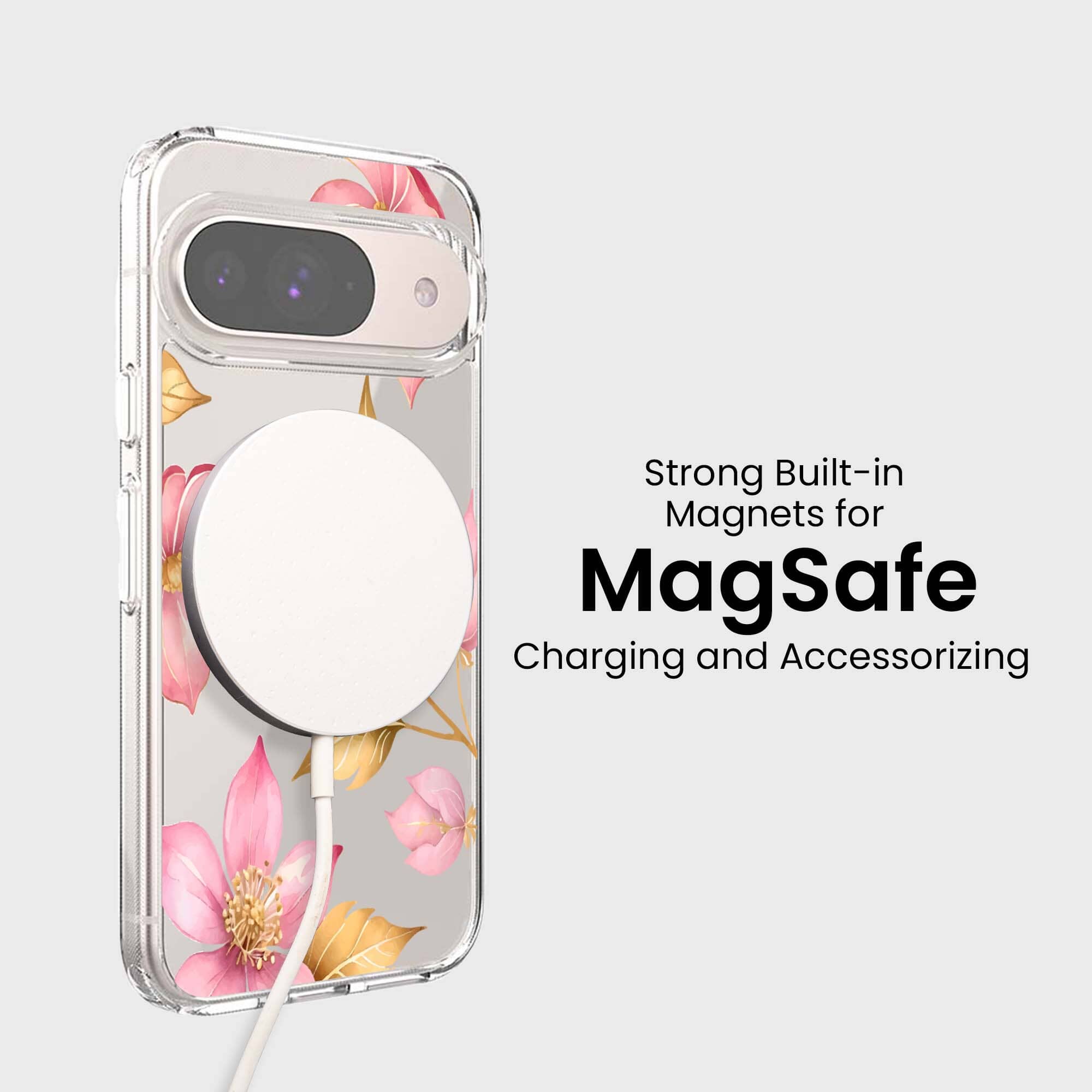 Google Pixel 9 Pink Wildflower Clear Case