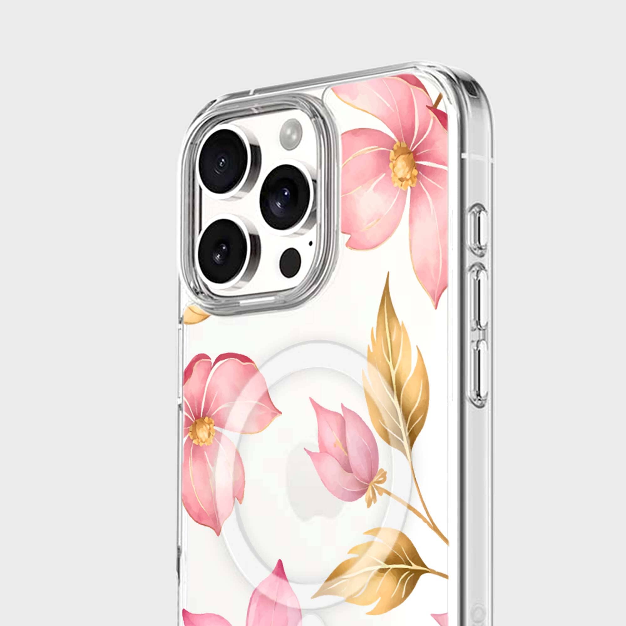 MagSafe iPhone 16 Pro Max Pink Wildflower Clear Case