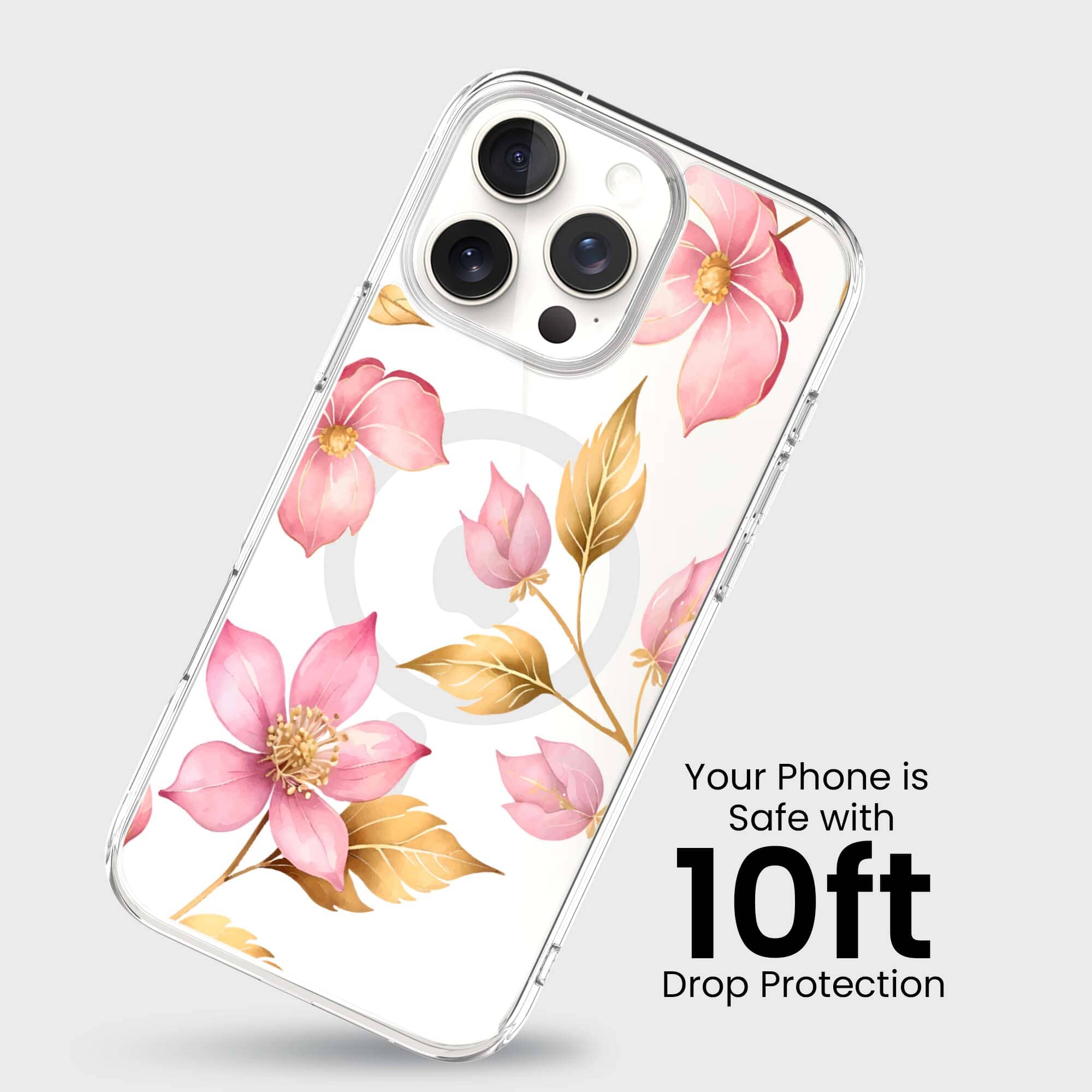MagSafe iPhone 16 Pro Max Pink Wildflower Clear Case