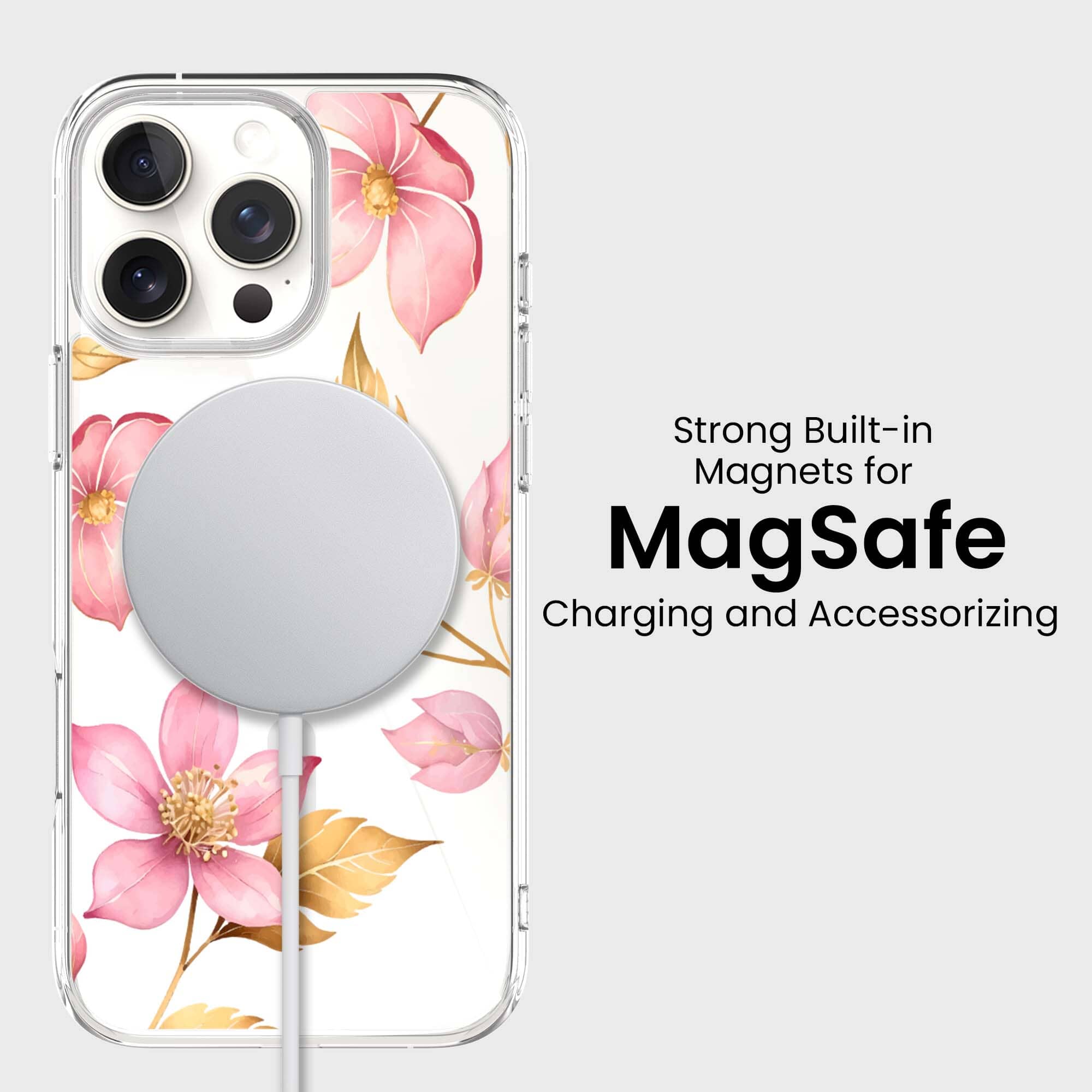 MagSafe iPhone 16 Pro Max Pink Wildflower Clear Case