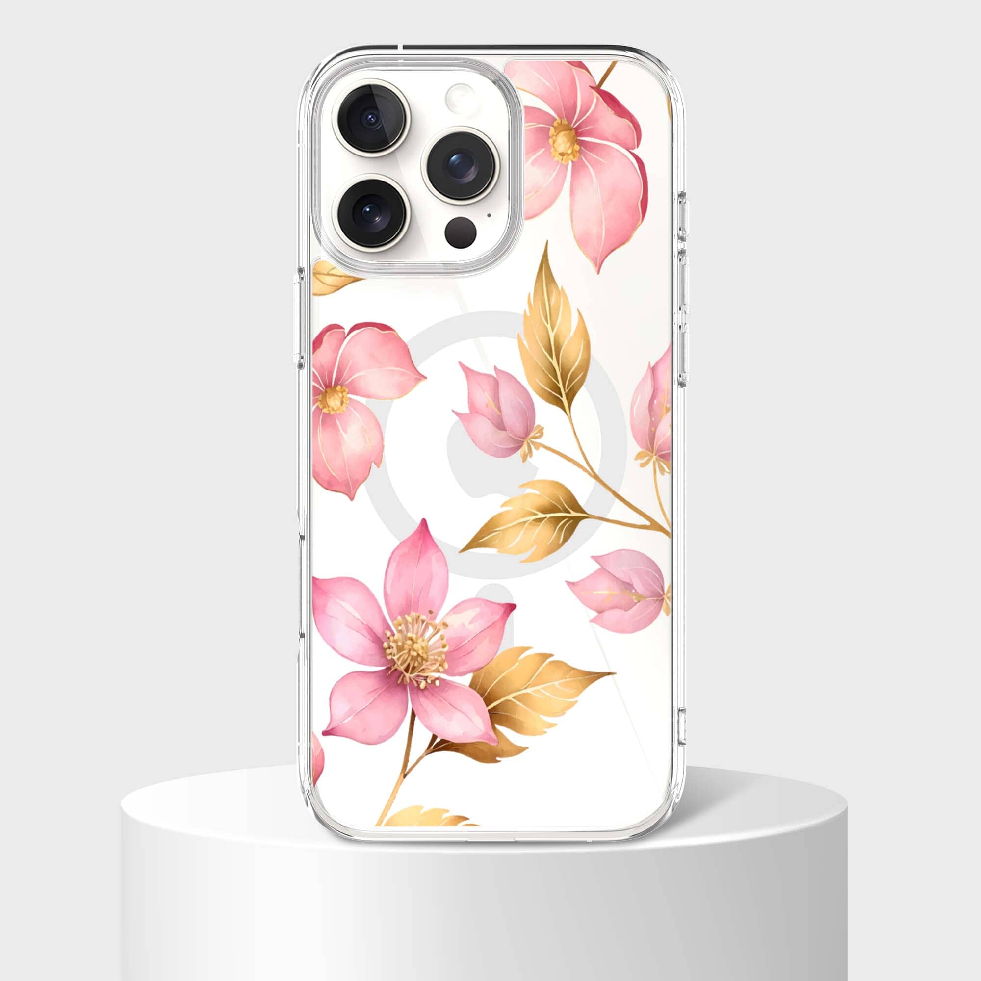 MagSafe iPhone 16 Pro Max Pink Wildflower Clear Case