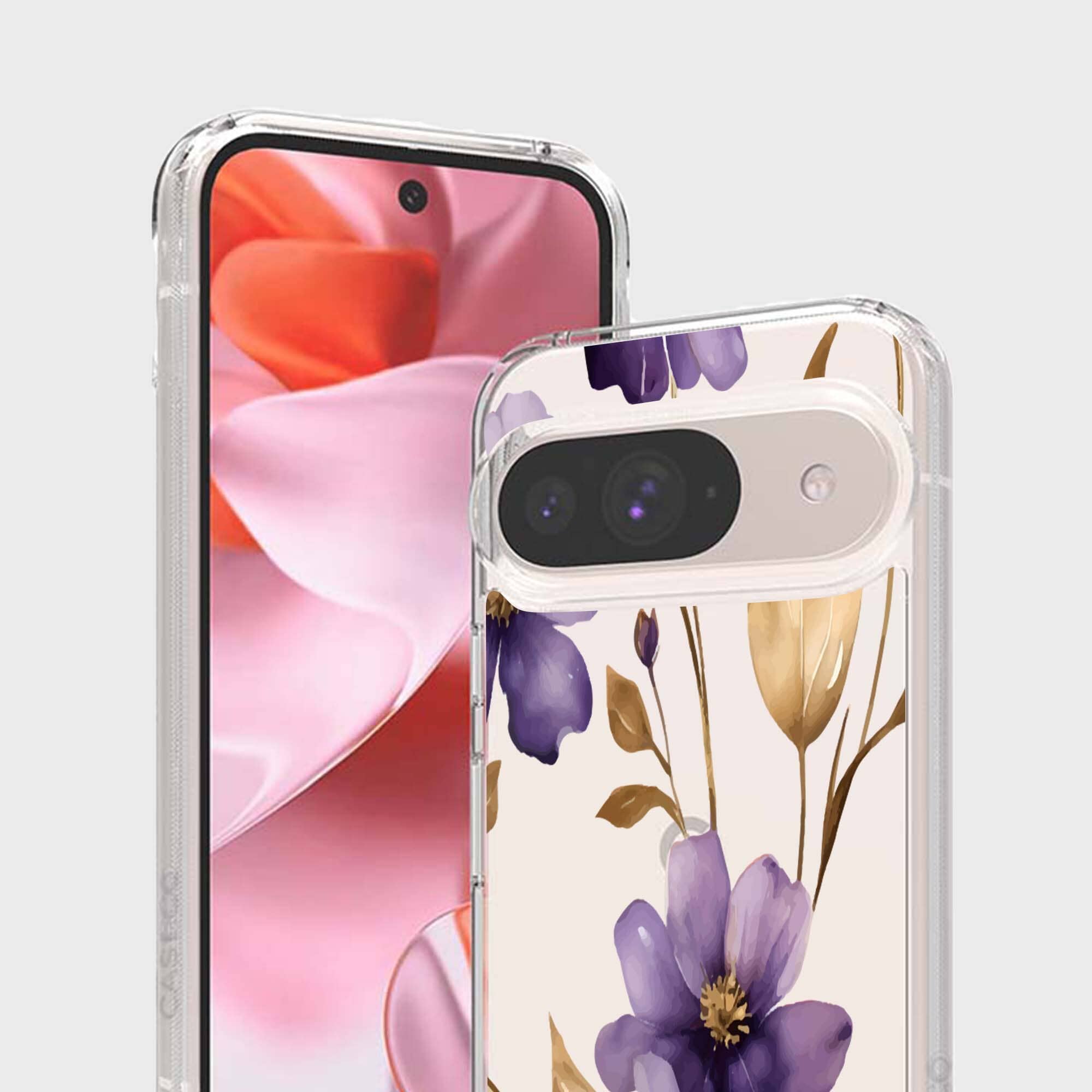 Google Pixel 9 Clear Design Case - Purple Wildflower