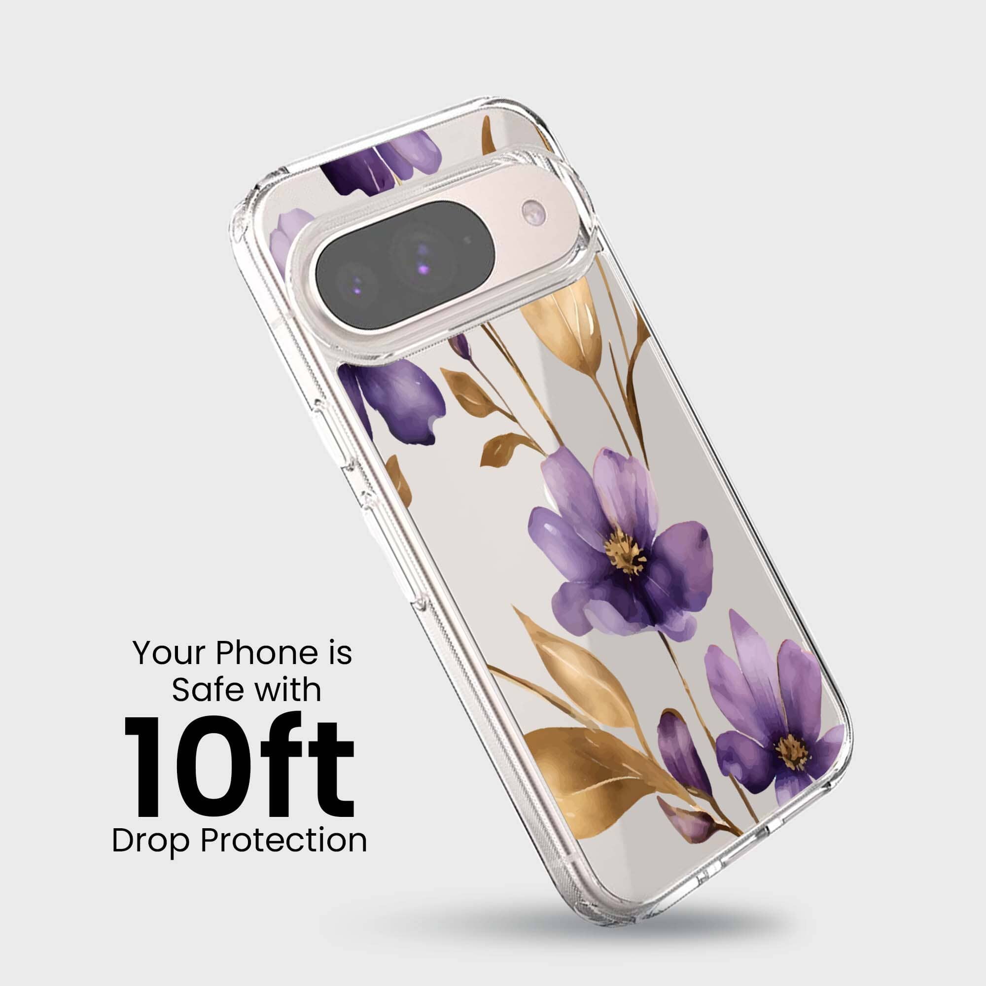 Google Pixel 9 Clear Design Case - Purple Wildflower