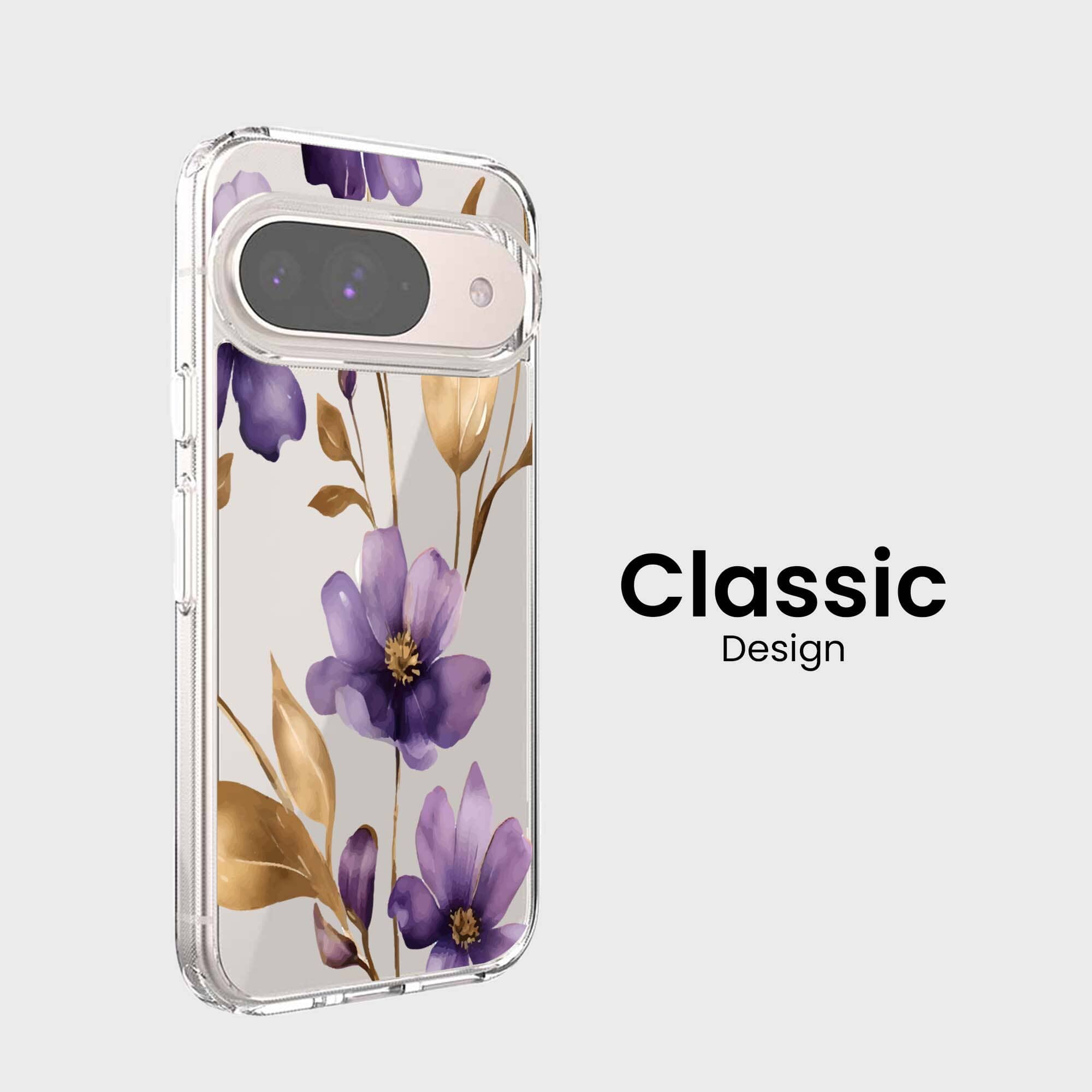Google Pixel 9 Clear Design Case - Purple Wildflower