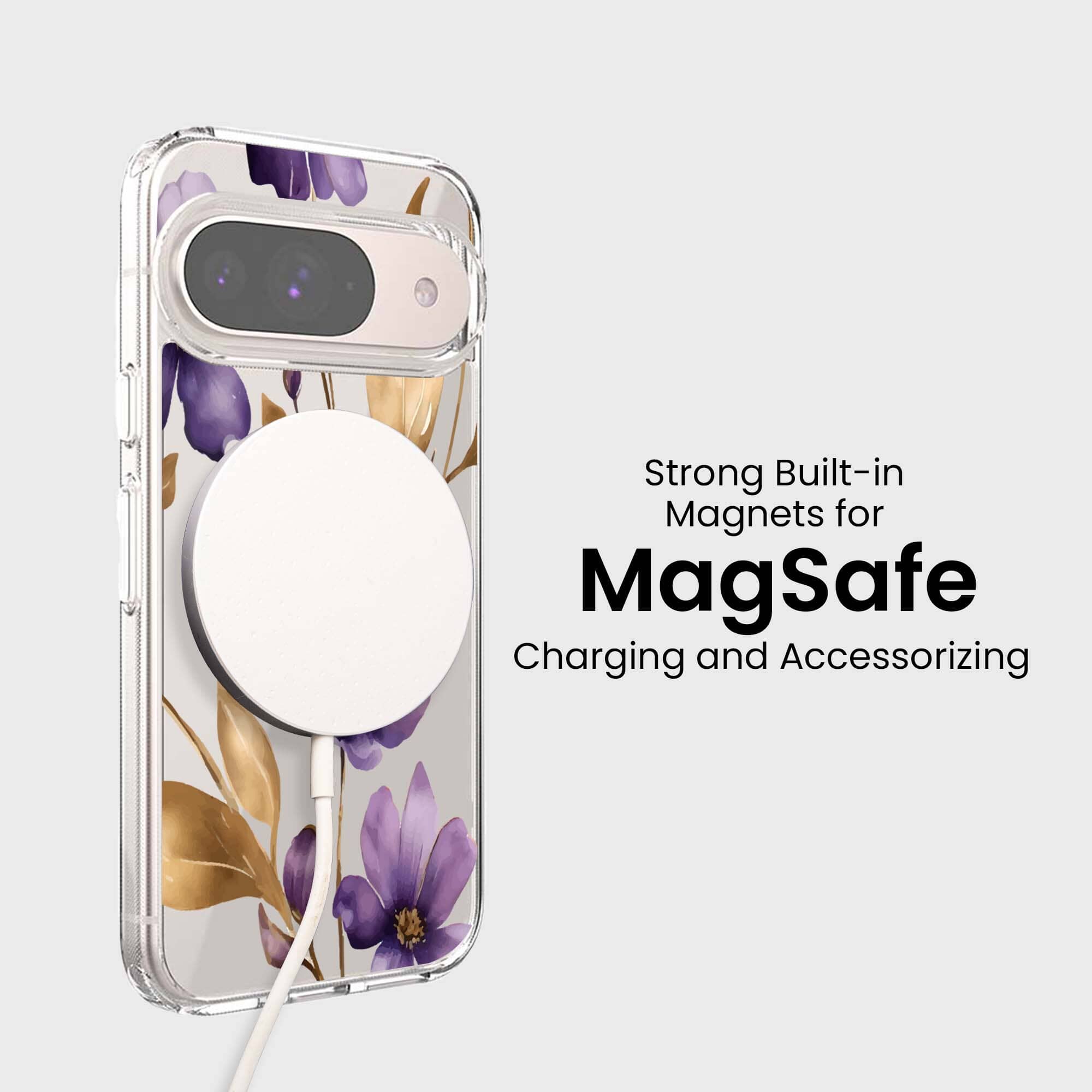 Google Pixel 9 Clear Design Case - Purple Wildflower