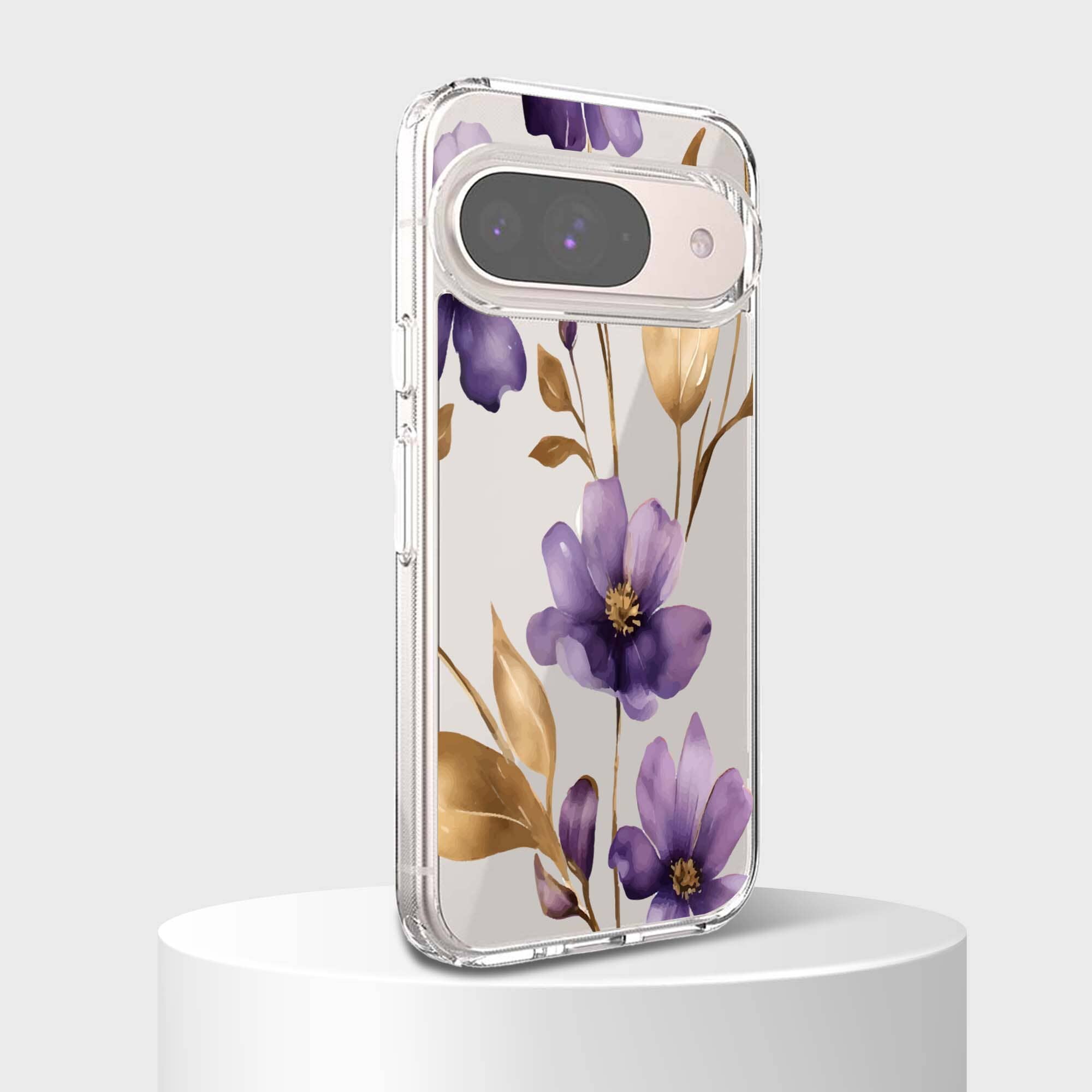 Google Pixel 9 Clear Design Case - Purple Wildflower