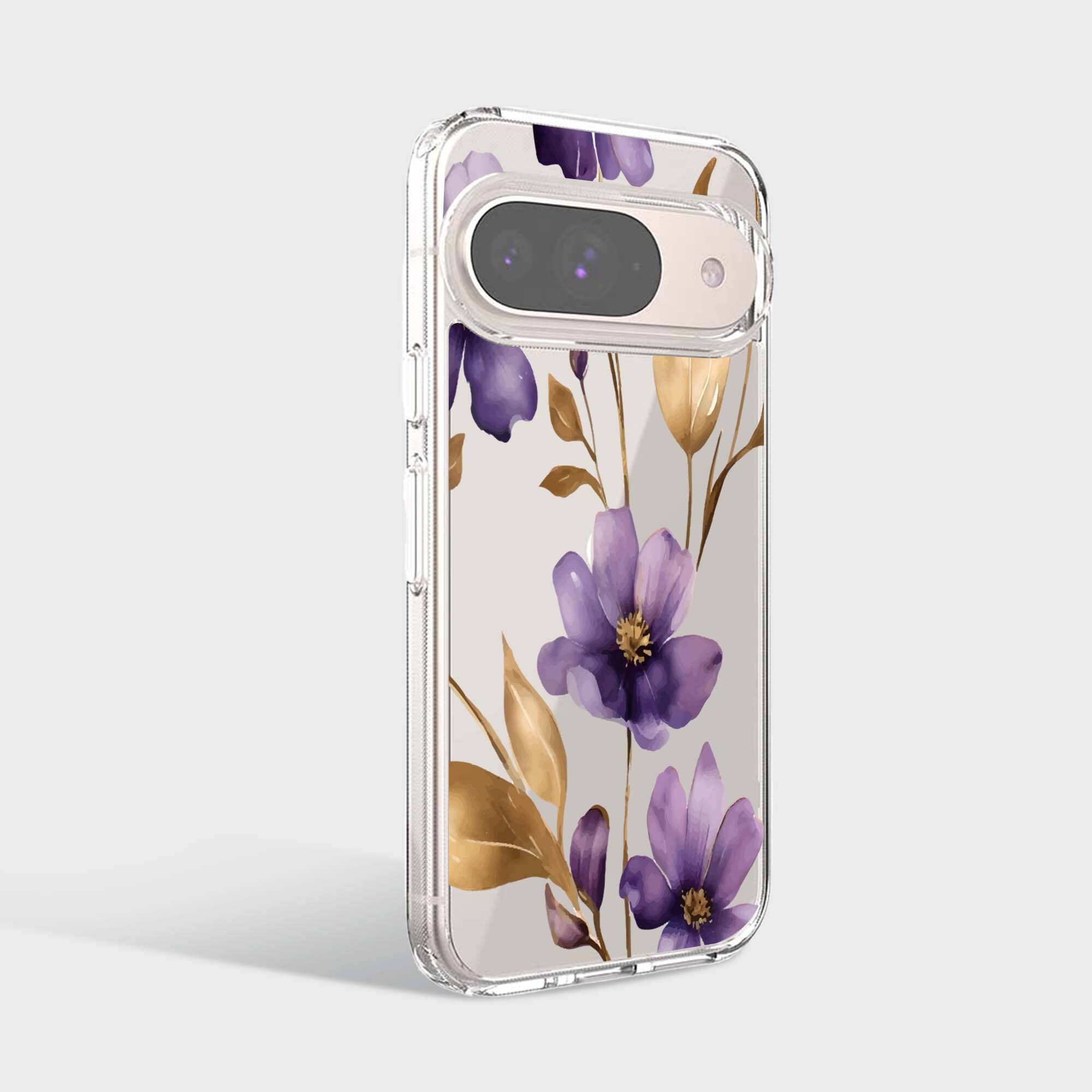 Google Pixel 9 Clear Design Case - Purple Wildflower