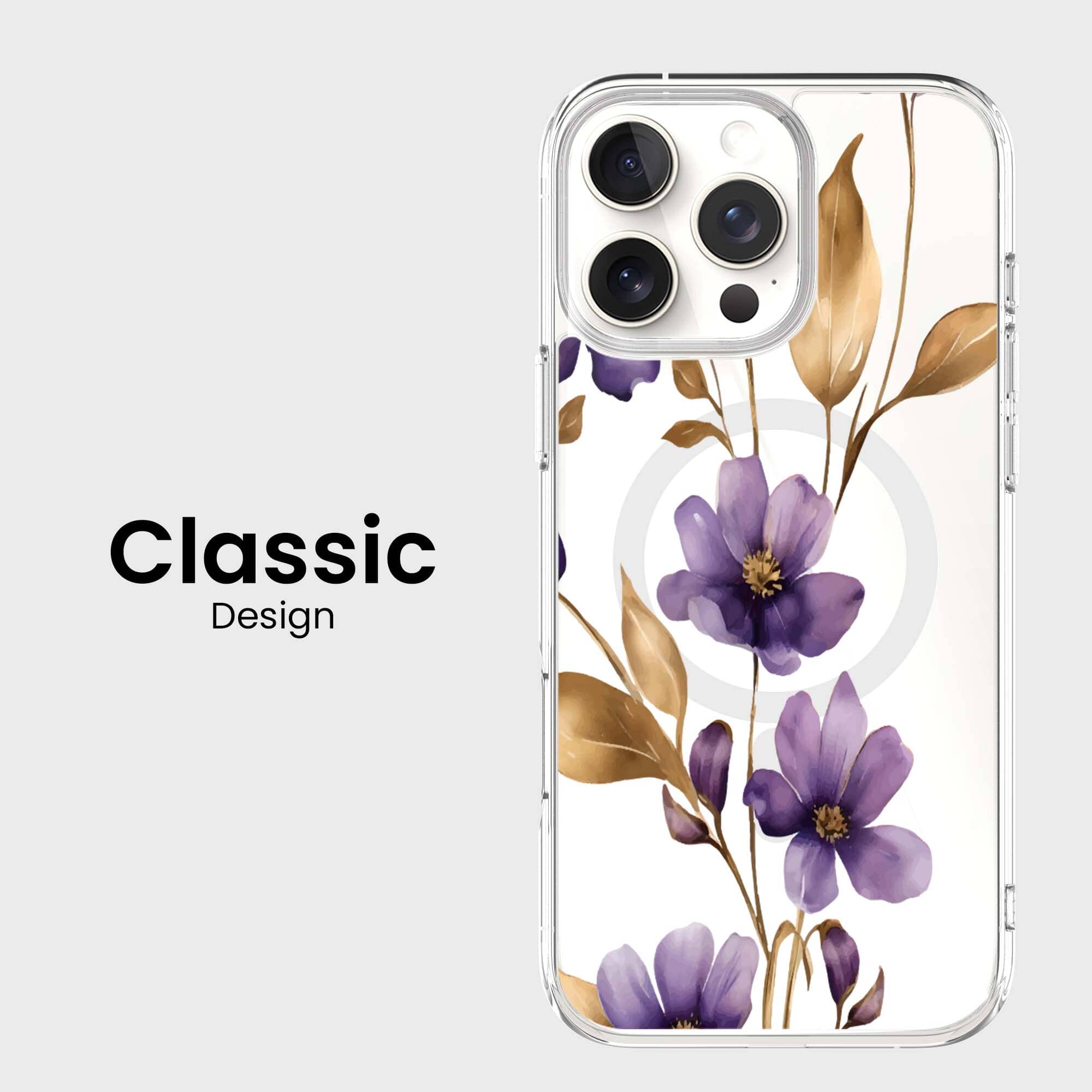 MagSafe iPhone 16 Pro Max Purple Wildflower Clear Case