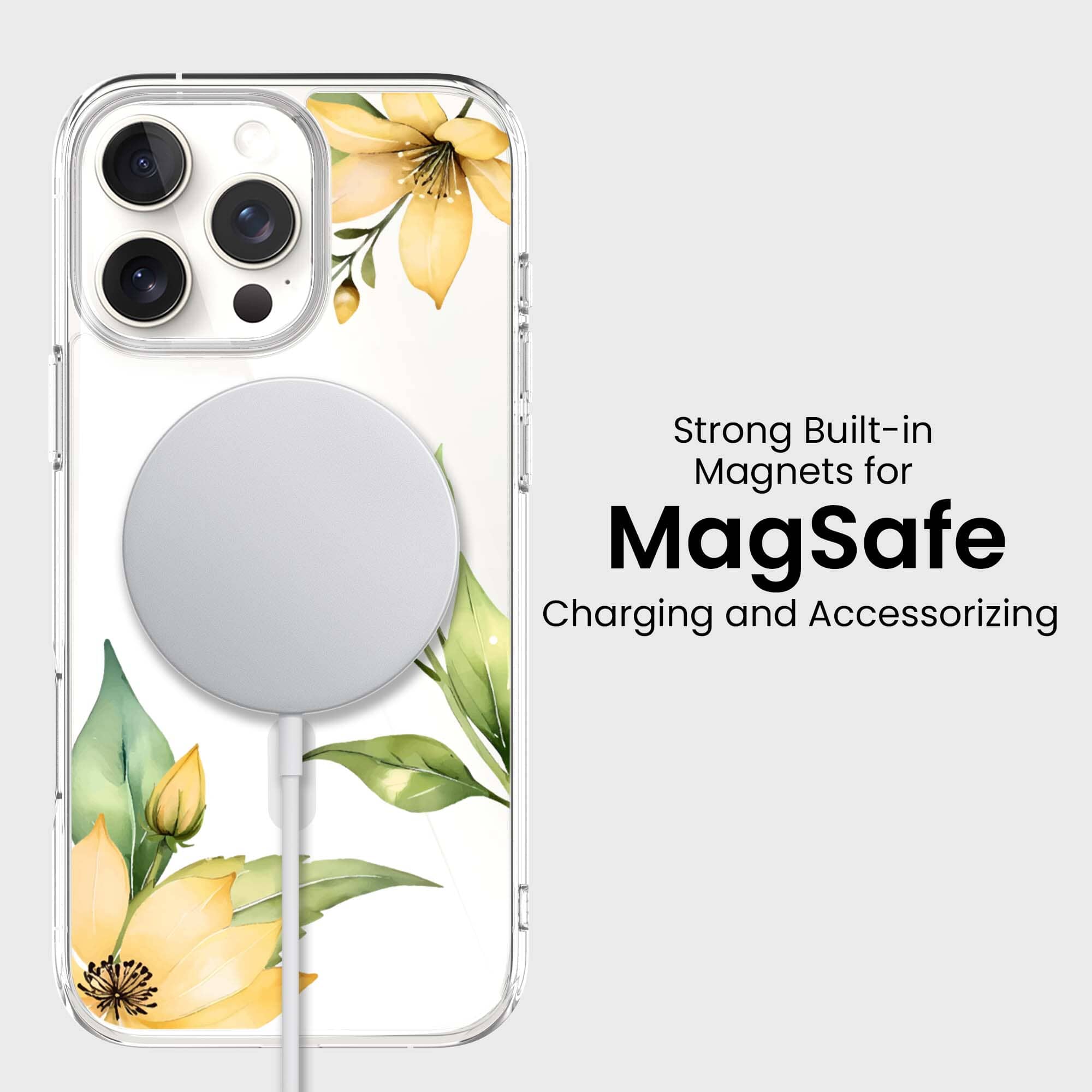 MagSafe iPhone 16 Pro Max Yellow Wildflower Clear Case