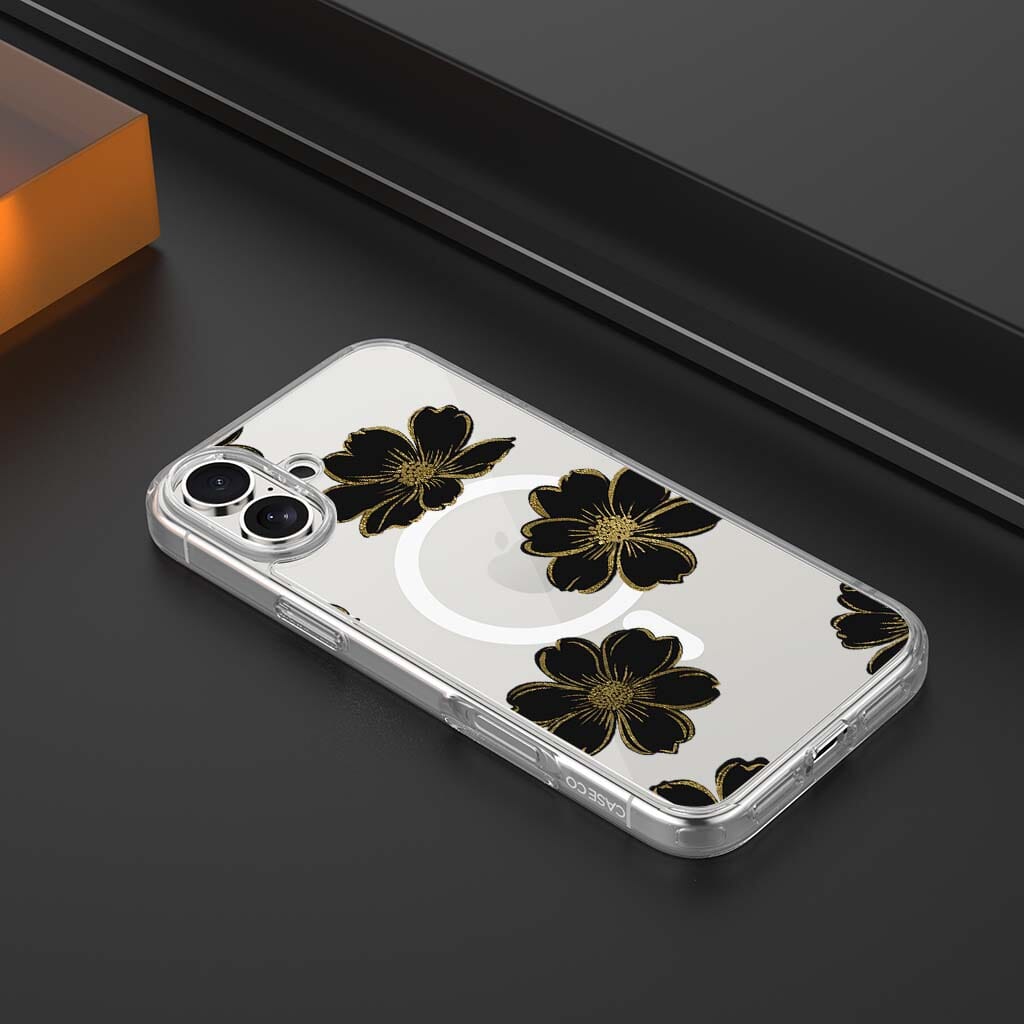 MagSafe iPhone 17 Black Flower Clear Case