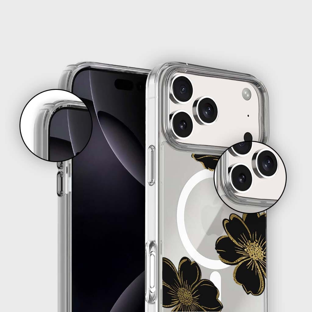 MagSafe iPhone 17 Pro Max Black Flower Clear Case