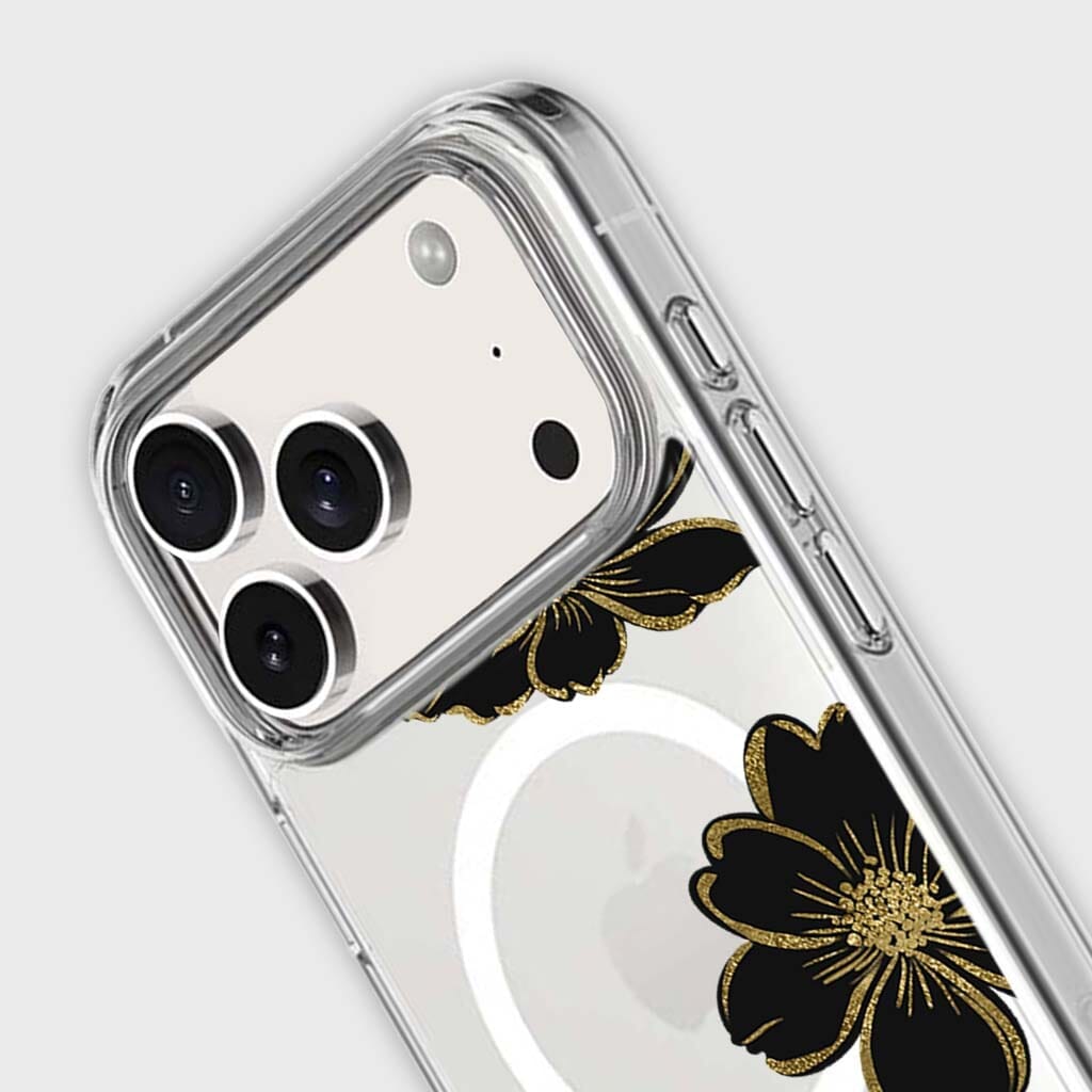 MagSafe iPhone 17 Pro Max Black Flower Clear Case