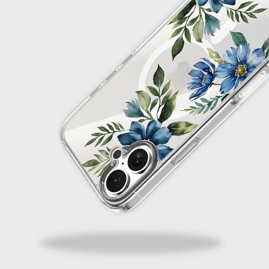 MagSafe iPhone 17 Blue Floral Clear Case