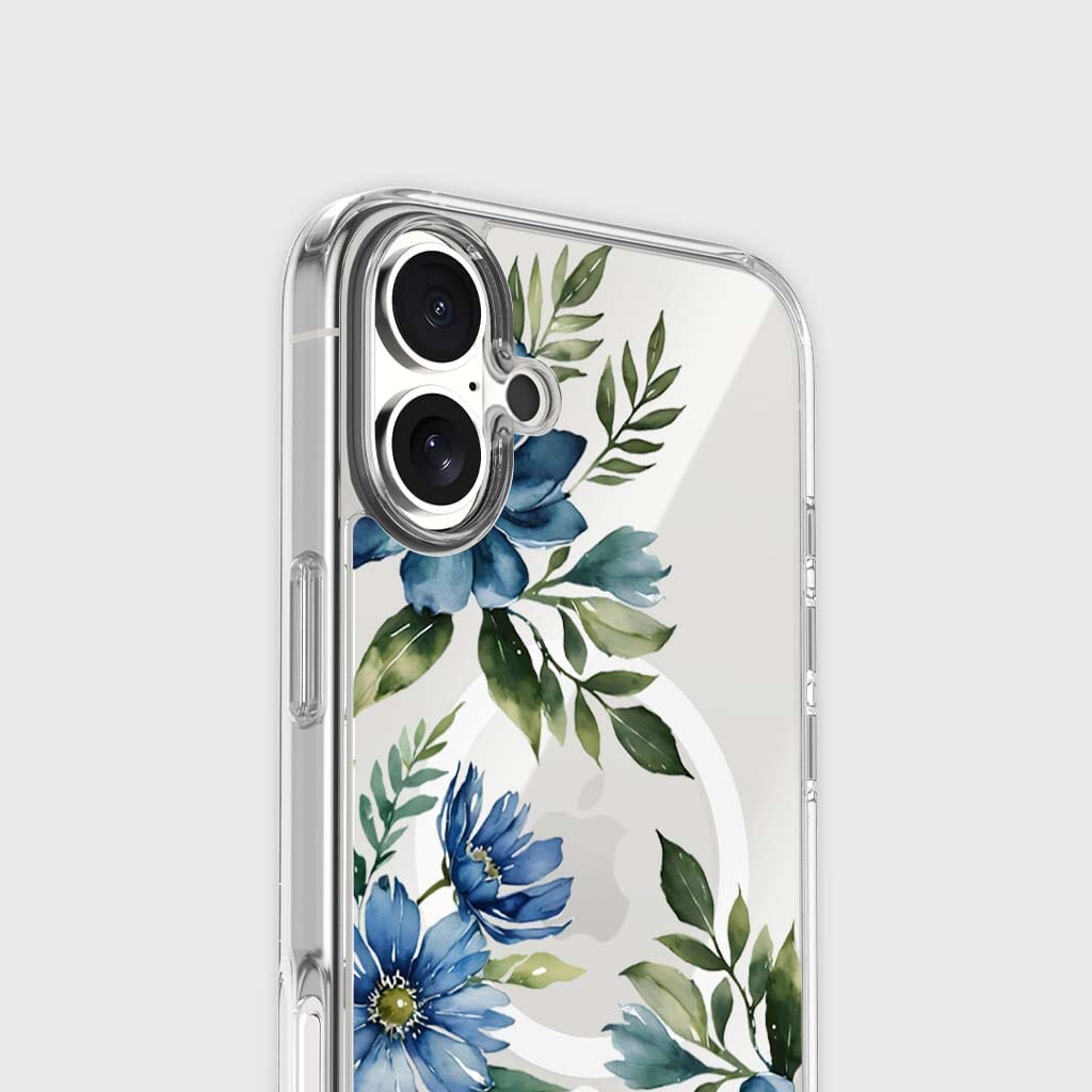 MagSafe iPhone 17 Blue Floral Clear Case