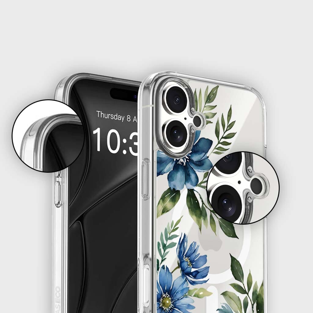MagSafe iPhone 17 Blue Floral Clear Case