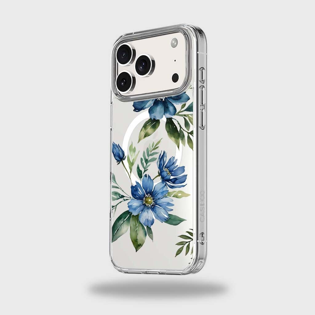 iPhone 17 Pro Max Blue Floral Clear Case With MagSafe – Caseco Inc