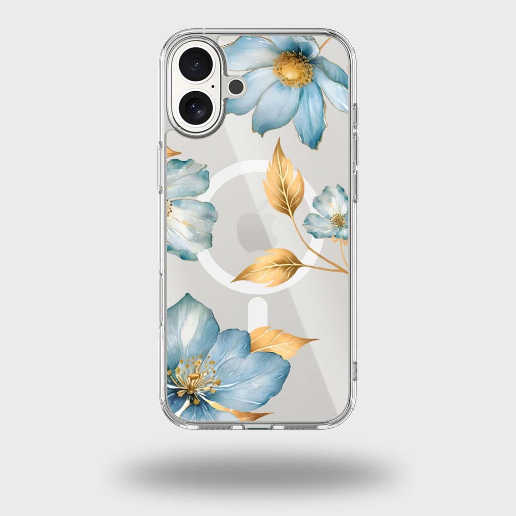 MagSafe iPhone 17 Blue Wildflower Clear Case