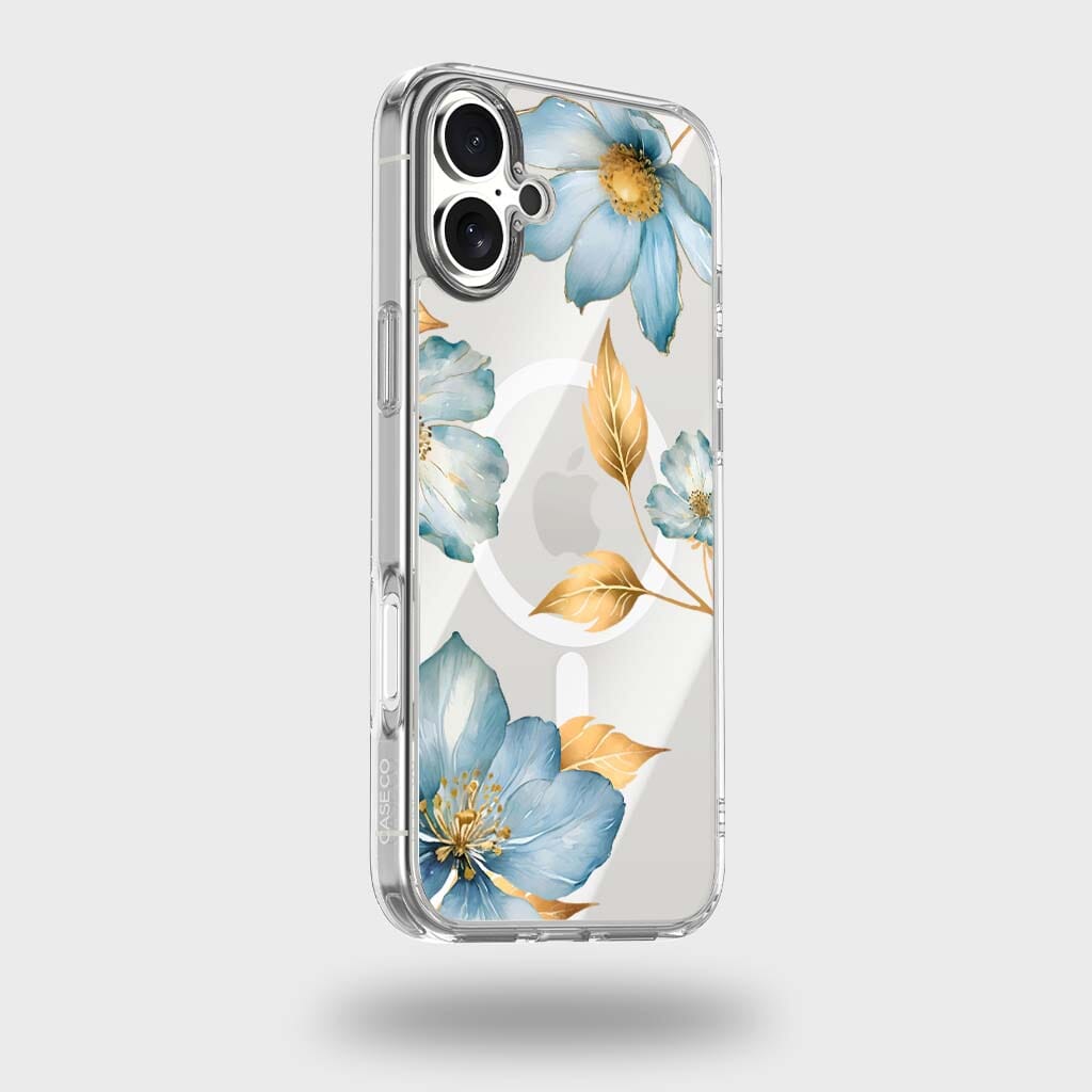 MagSafe iPhone 17 Blue Wildflower Clear Case