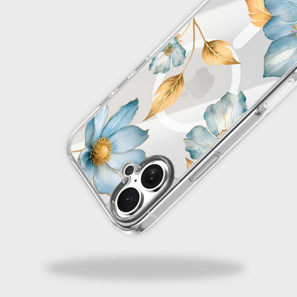 MagSafe iPhone 17 Blue Wildflower Clear Case