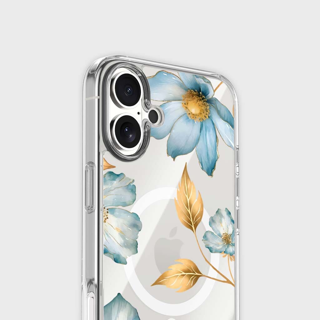 MagSafe iPhone 17 Blue Wildflower Clear Case