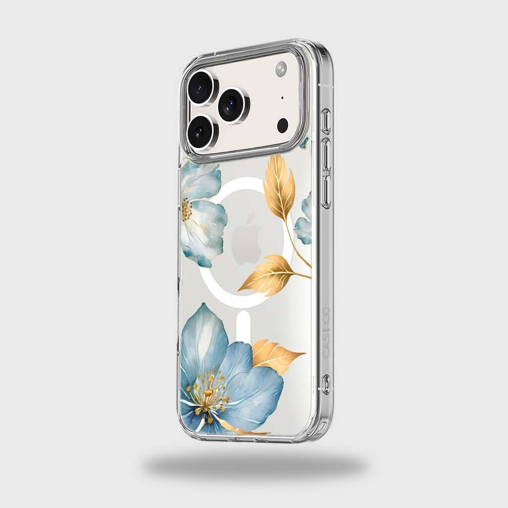 MagSafe iPhone 17 Pro Blue Wildflower Clear Case