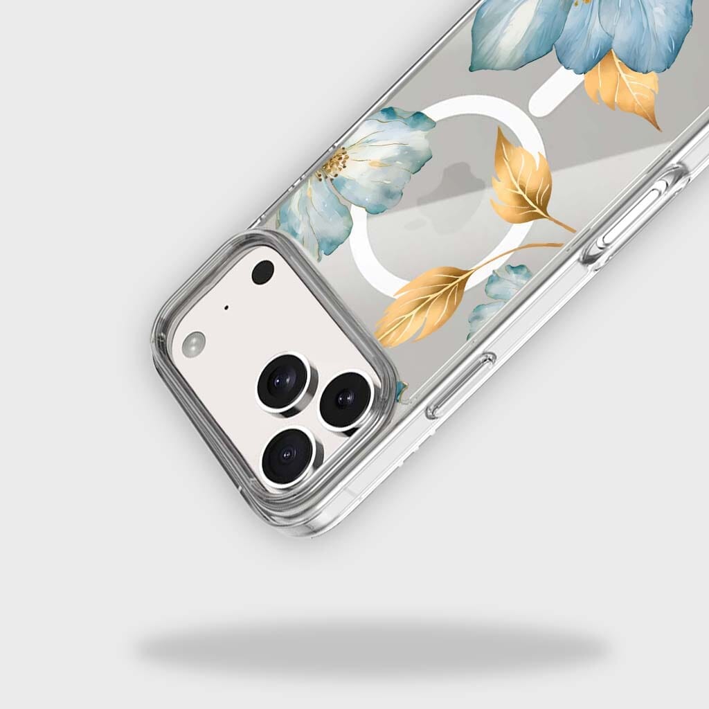 MagSafe iPhone 17 Pro Blue Wildflower Clear Case