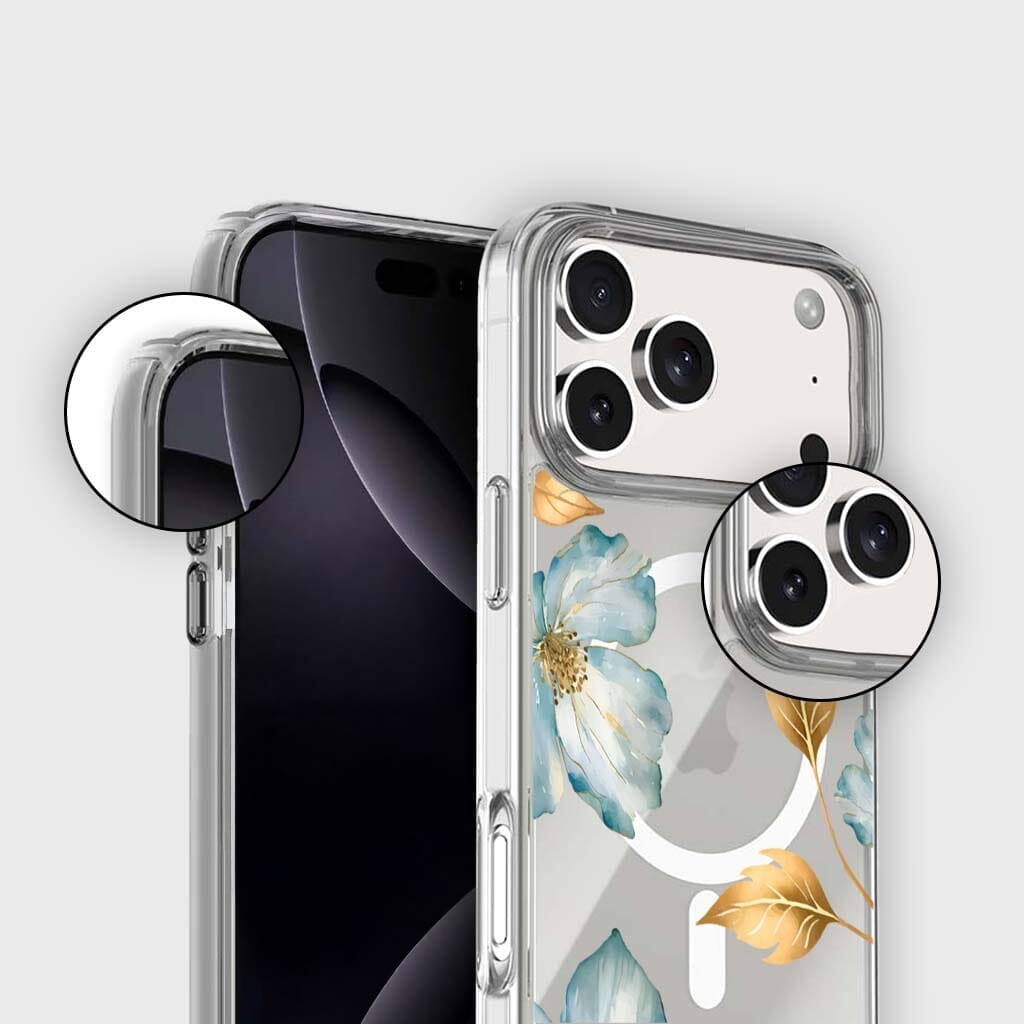MagSafe iPhone 17 Pro Blue Wildflower Clear Case