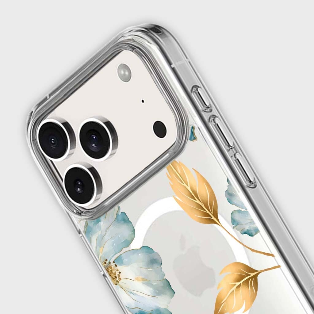 MagSafe iPhone 17 Pro Blue Wildflower Clear Case