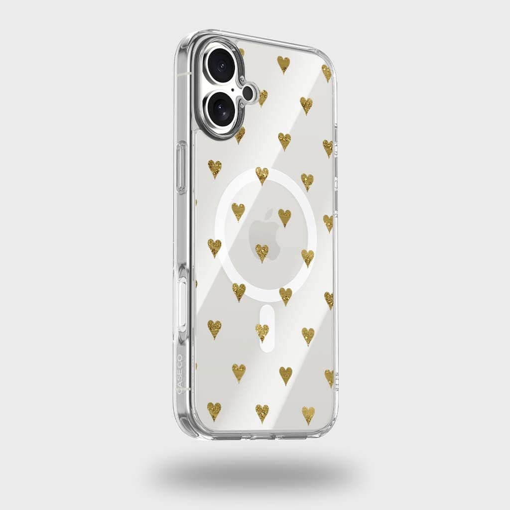 MagSafe iPhone 17 Gold Hearts Clear Case