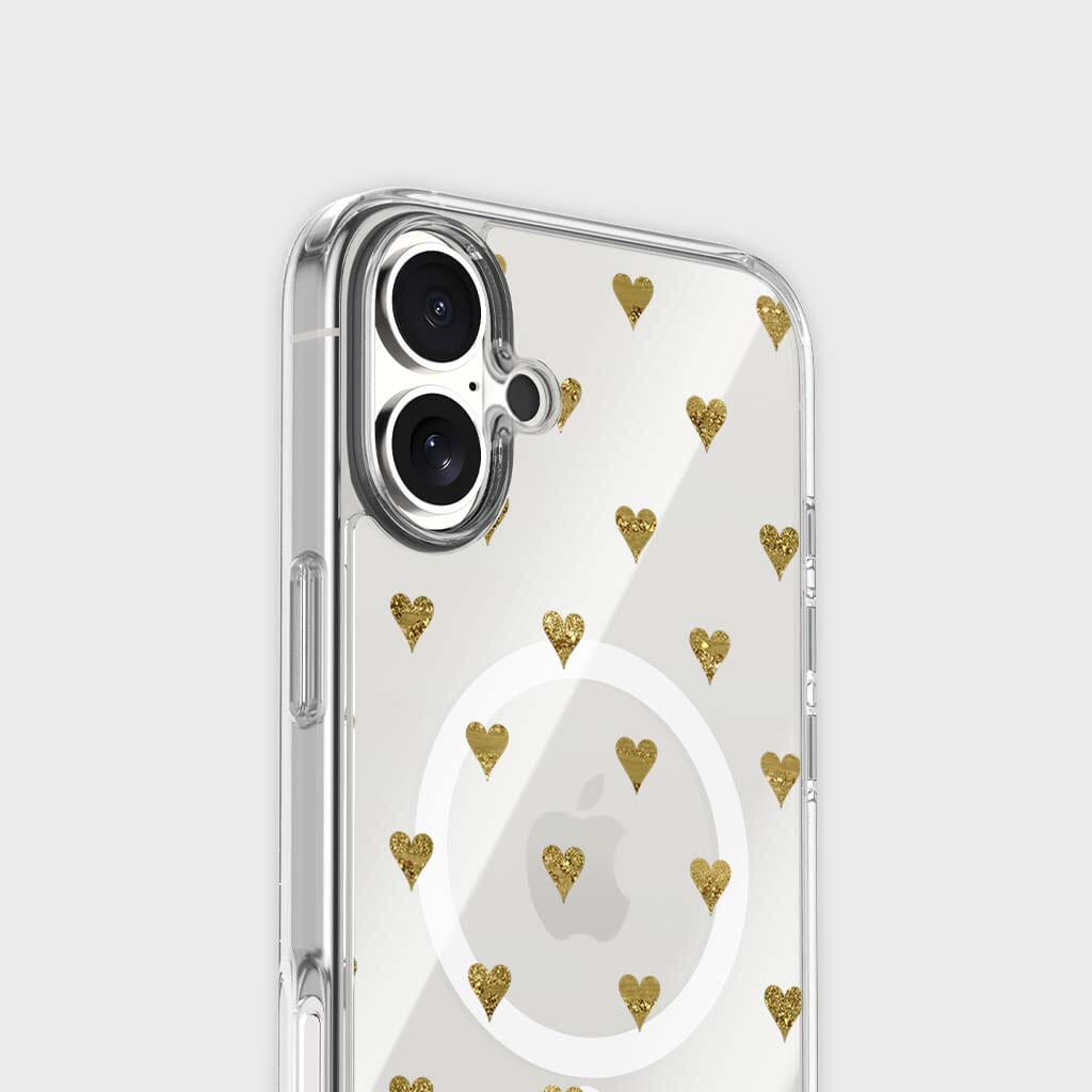 MagSafe iPhone 17 Gold Hearts Clear Case