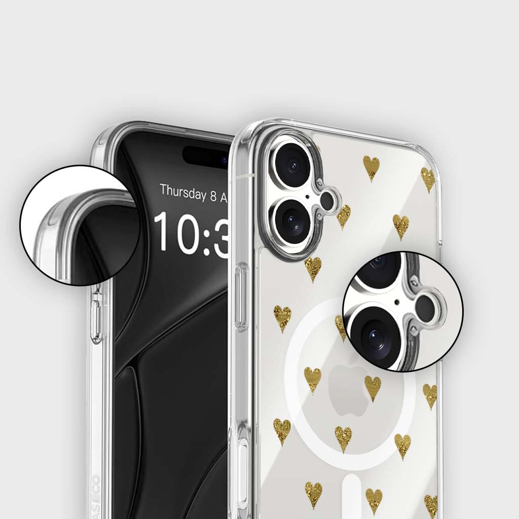 MagSafe iPhone 17 Gold Hearts Clear Case