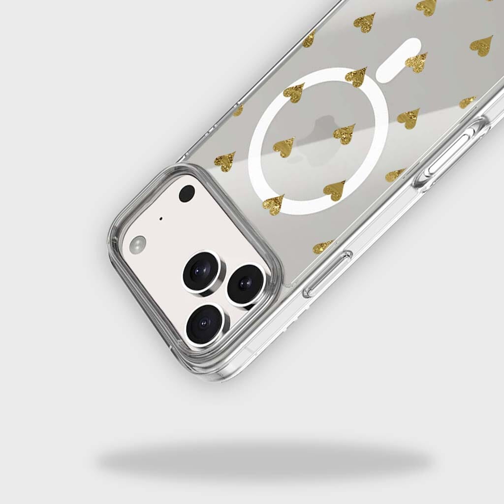 iPhone 17 Pro Max Gold Hearts Clear Case With MagSafe
