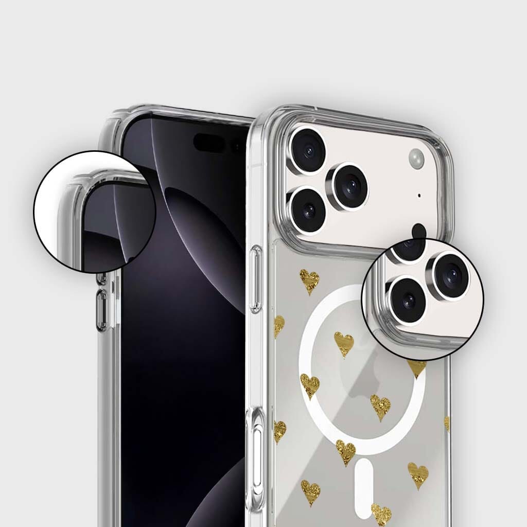 MagSafe iPhone 17 Pro Gold Hearts Clear Case