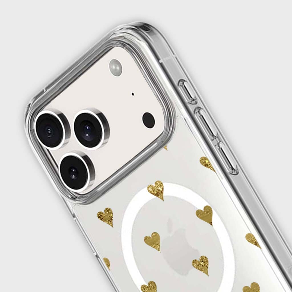 MagSafe iPhone 17 Pro Gold Hearts Clear Case