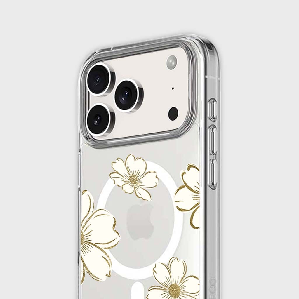MagSafe iPhone 17 Pro Gold Flower Clear Case