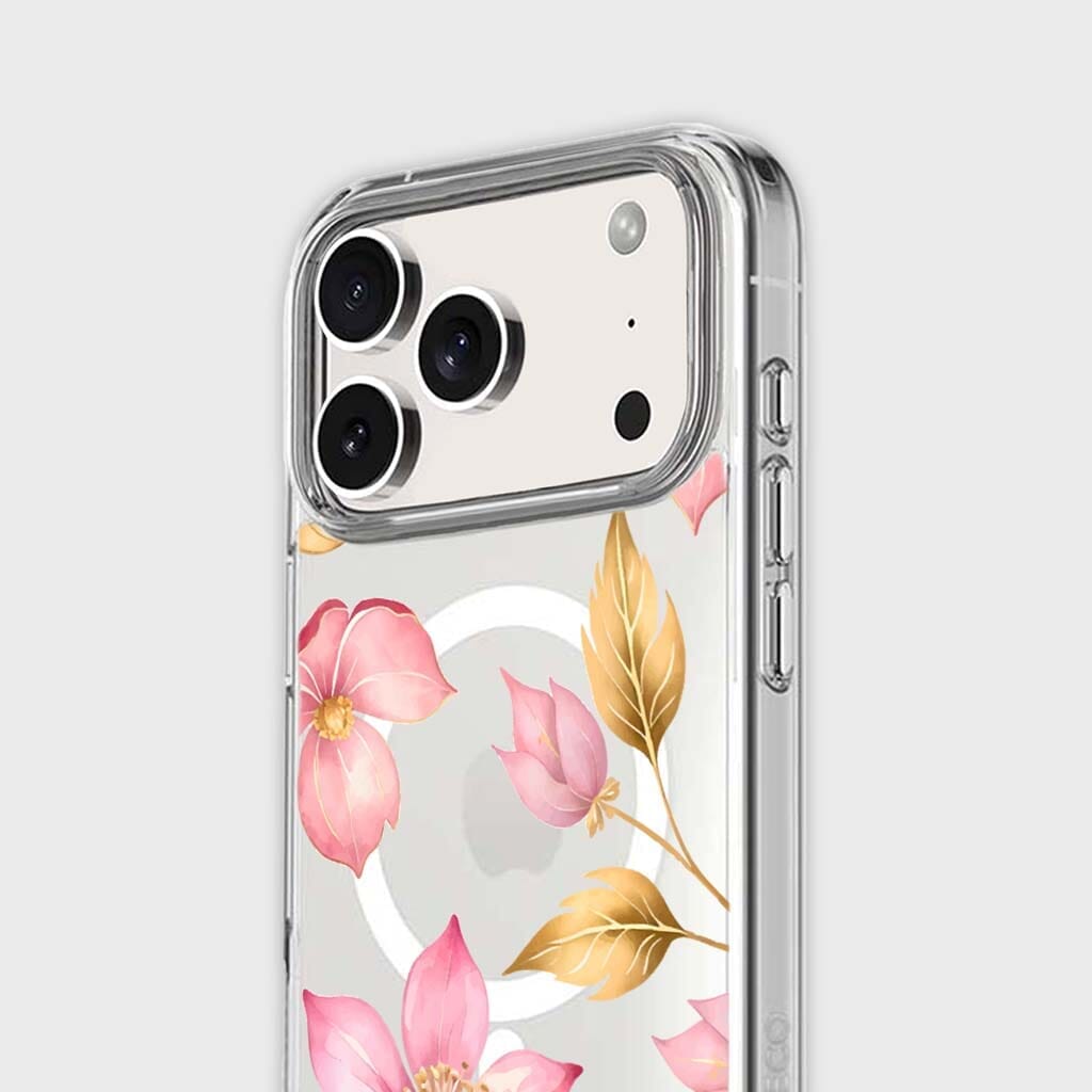 MagSafe iPhone 17 Pro Pink Wildflower Clear Case