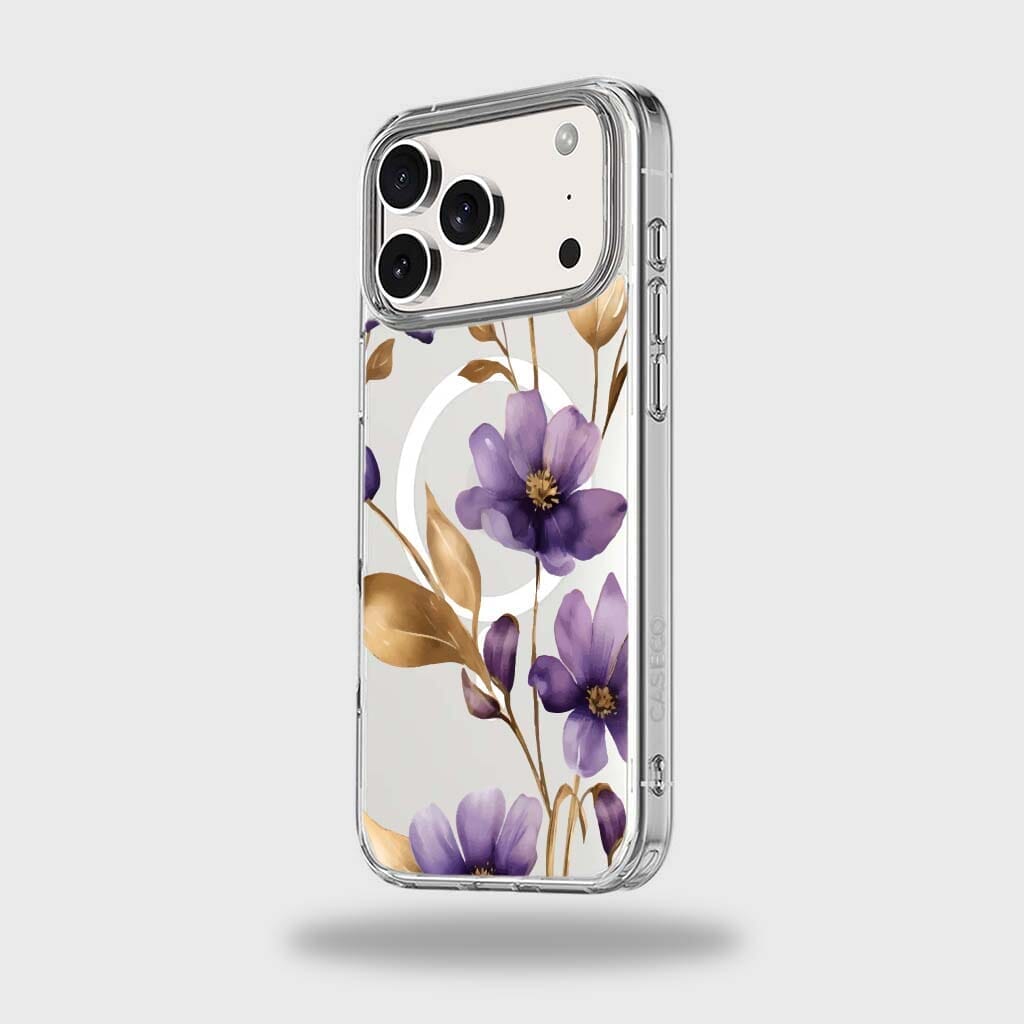 MagSafe iPhone 17 Pro Max Purple Wildflower Clear Case