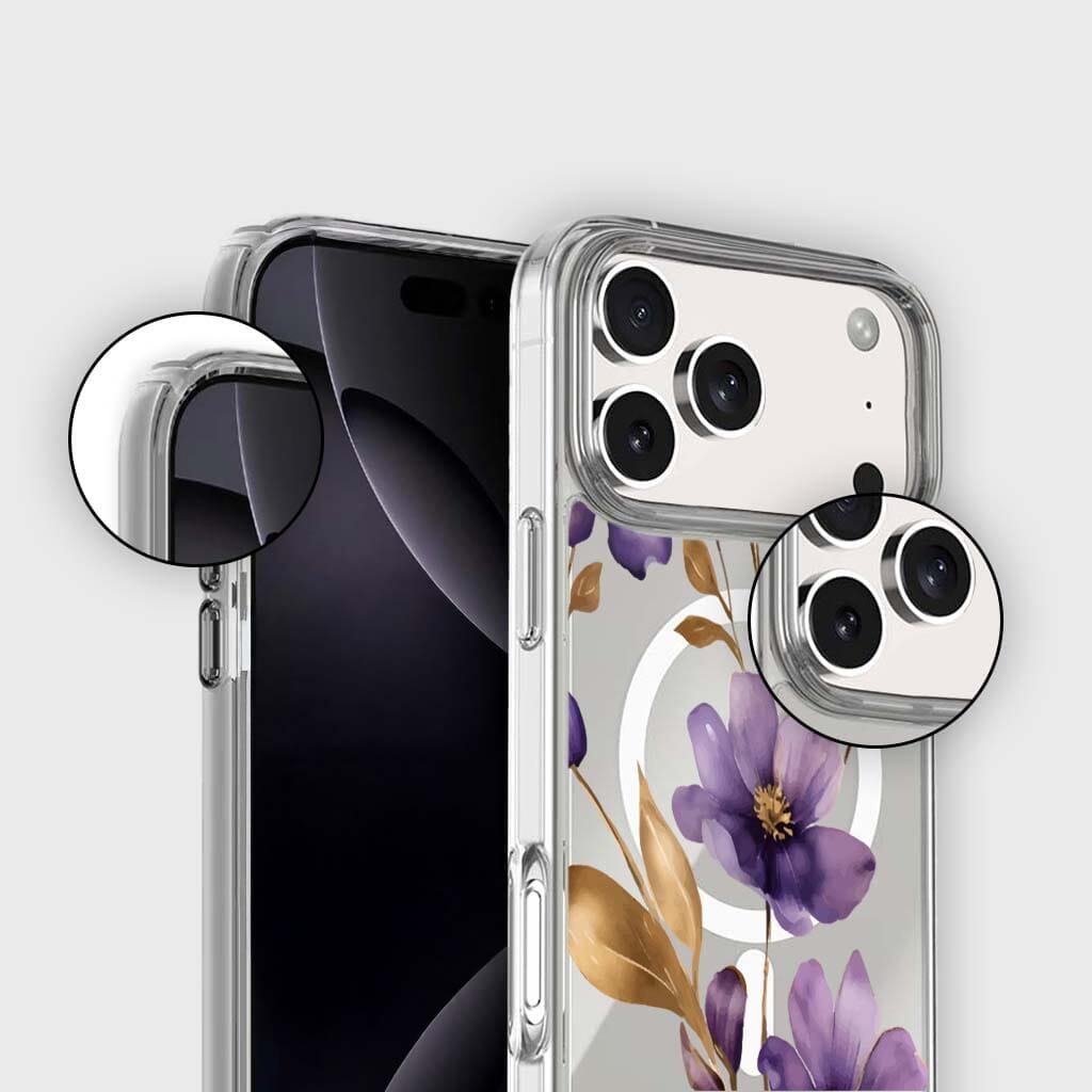 MagSafe iPhone 17 Pro Purple Wildflower Clear Case