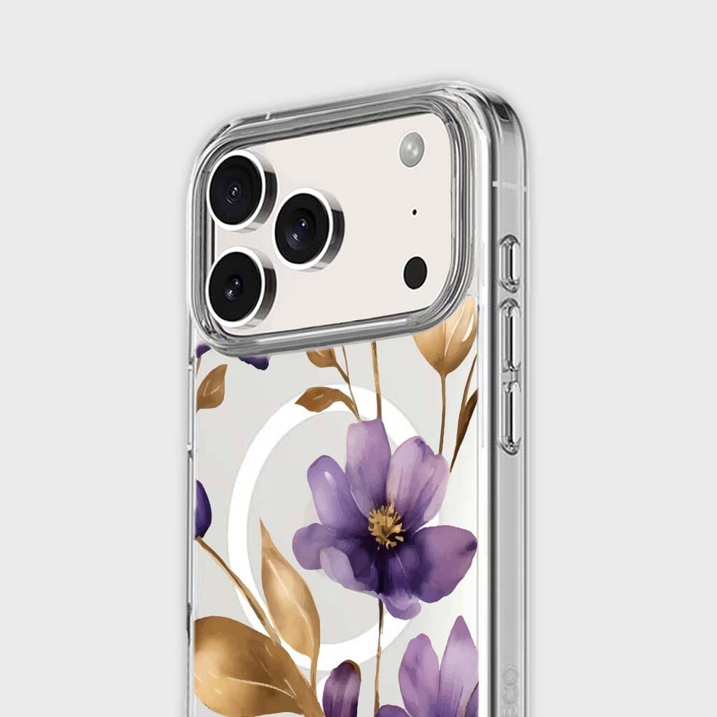 MagSafe iPhone 17 Pro Purple Wildflower Clear Case