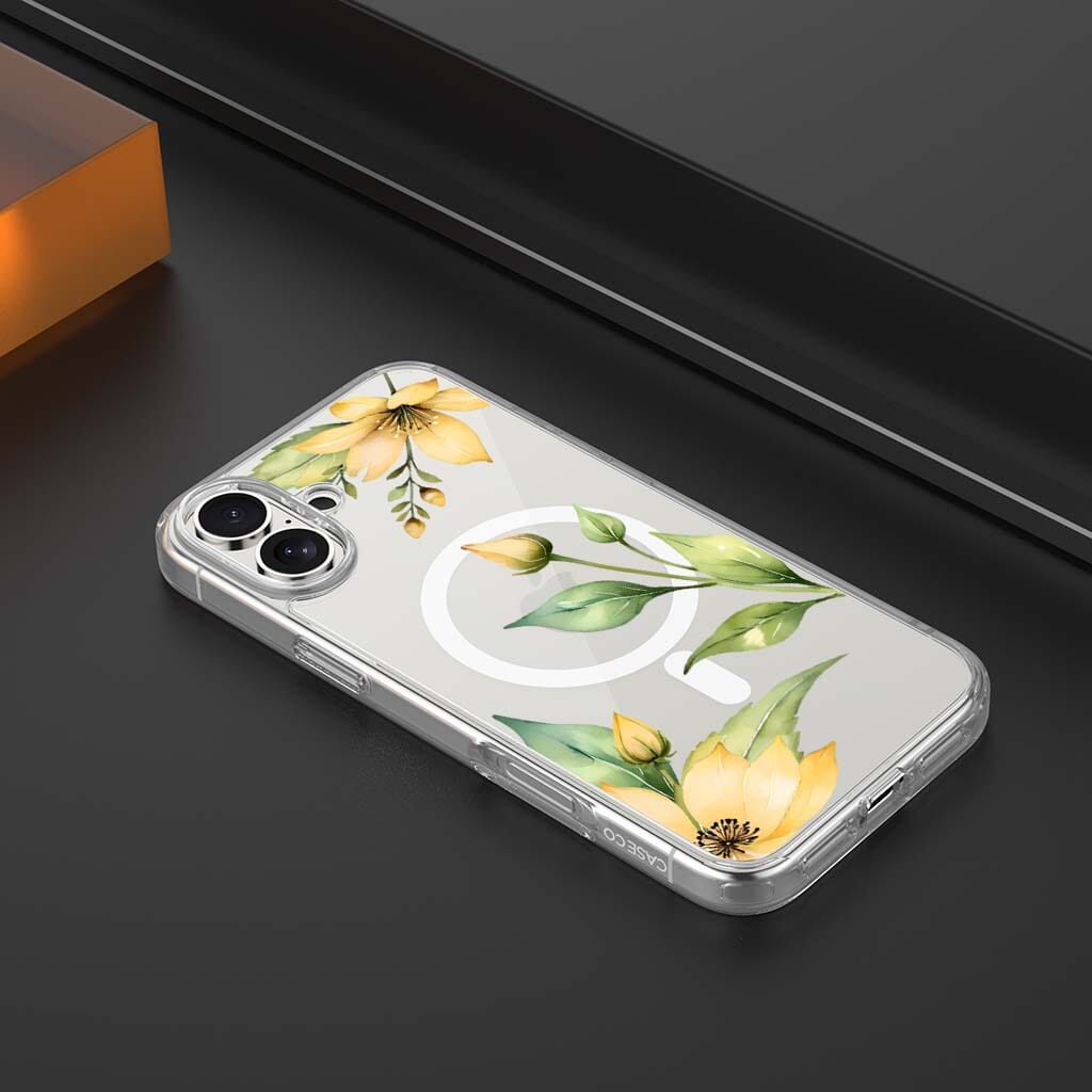 MagSafe iPhone 17 Yellow Wildflower Clear Case