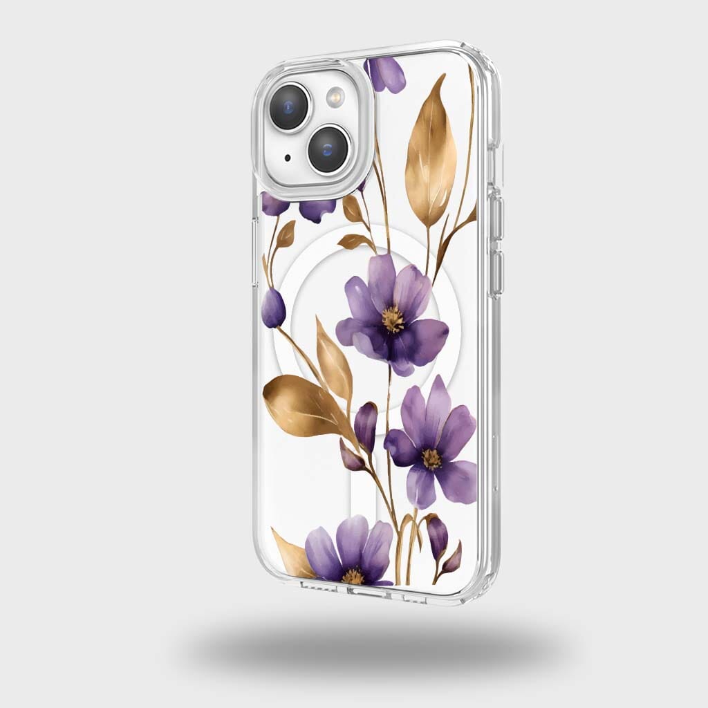 iPhone 14 Clear Design Case - Purple Wildflower
